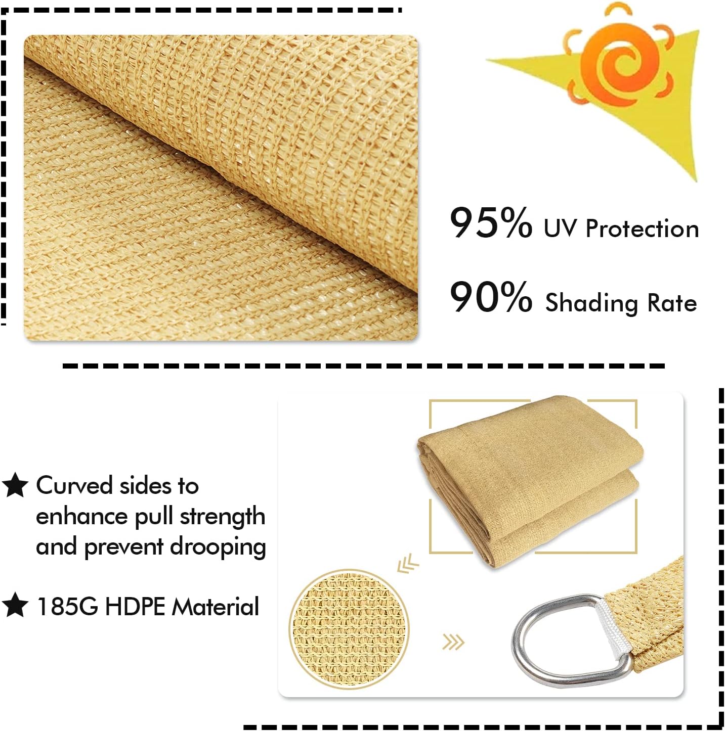 KANAGAWA 22'X24' Sand Custom Size Sun Shade Sail Rectangle UV Block Canopy Cover for Patio Backyard Lawn Garden Outdoor (Customized Available)