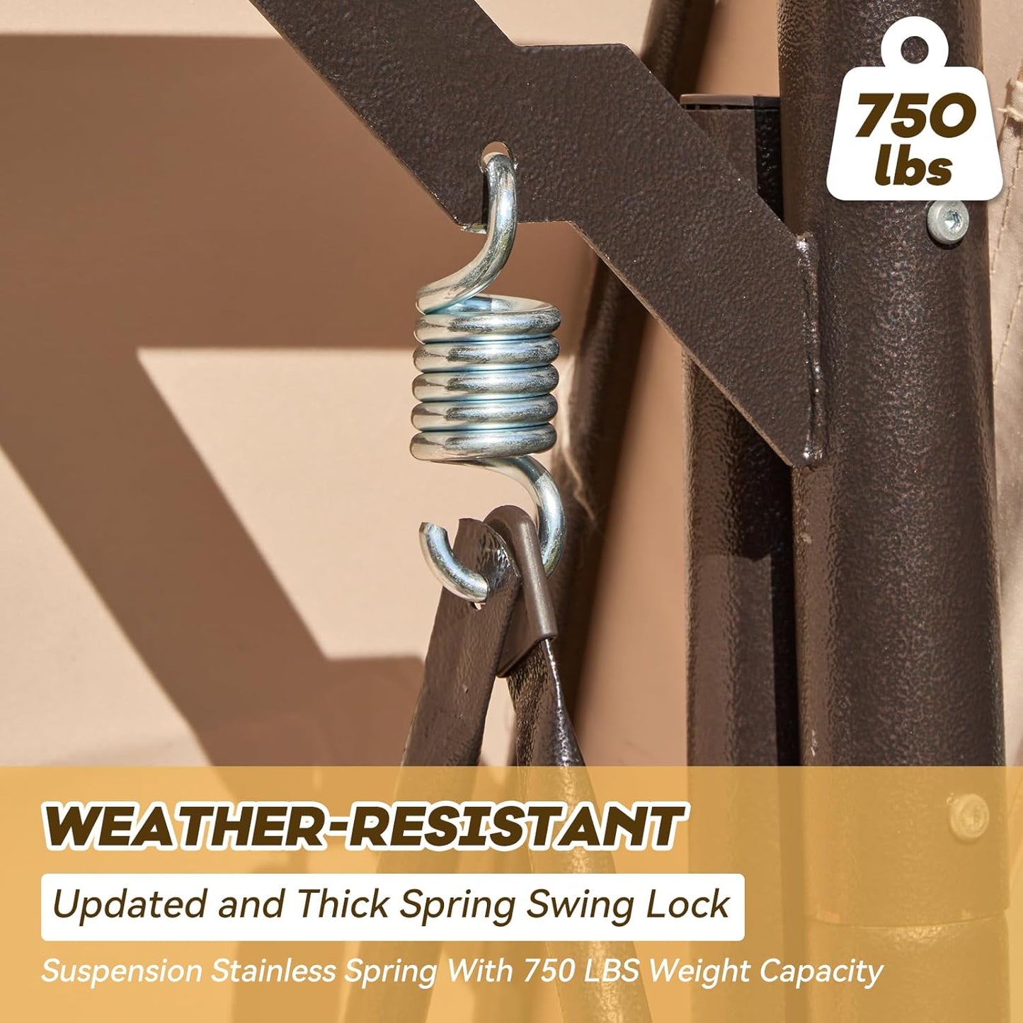 3 in 1 Outdoor Porch Swing with Adjustable Canopy, 3 Seat Outdoor Swing for Adults, Patio Swing Chair with Thickened Cushions,Pillows & Cup Holders for Backyard, Porch, Garden (Khaki)