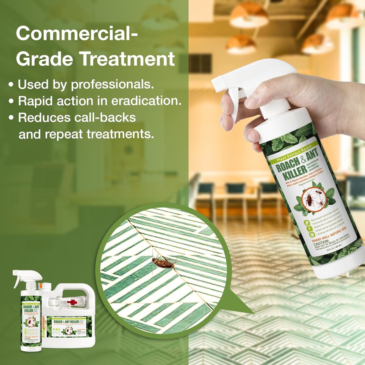 EcoVenger Roach & Ant Killer 16OZ, Kills on Contact, Extended 4-Week Deterrence, Kills Cockroaches, Ants & Other Indoor & Outdoor Crawling Insects, Peppermint Oil, Non-Toxic, Safe for Children & Pets