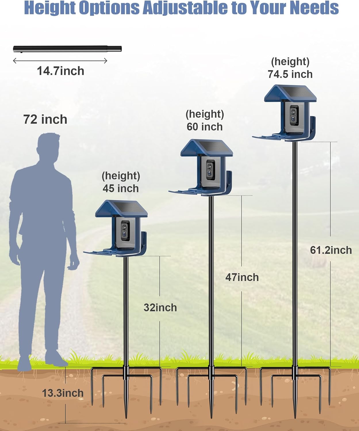 Bird Feeder Pole Stand – 74.5 Inch Height Feeding Station with 1-Inch Dia Heavy Duty for Hanging Feeders, Bird House Pole Mount Kit for Outdoor, Slip-Fit Connection