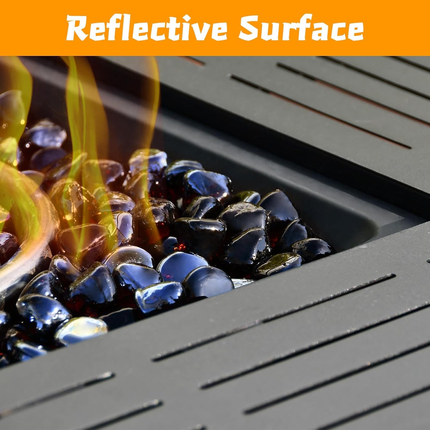 Amber 20 Pounds Fire Pit Glass Rocks, 1 Inch Diamond Glass Beads for Propane Fire Pit, Fireplace and Outdoor Decorative, High Luster