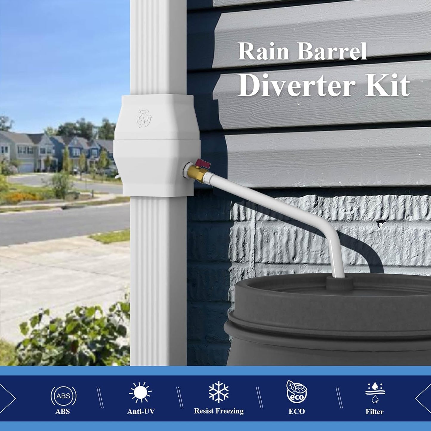 Rain Barrel Diverter Kit for 2"x3" or 3"x4" Gutter Downspouts, Rainwater Collection System with Filter and Brass Spigot – Rain Catcher Kit, Hose Not Included