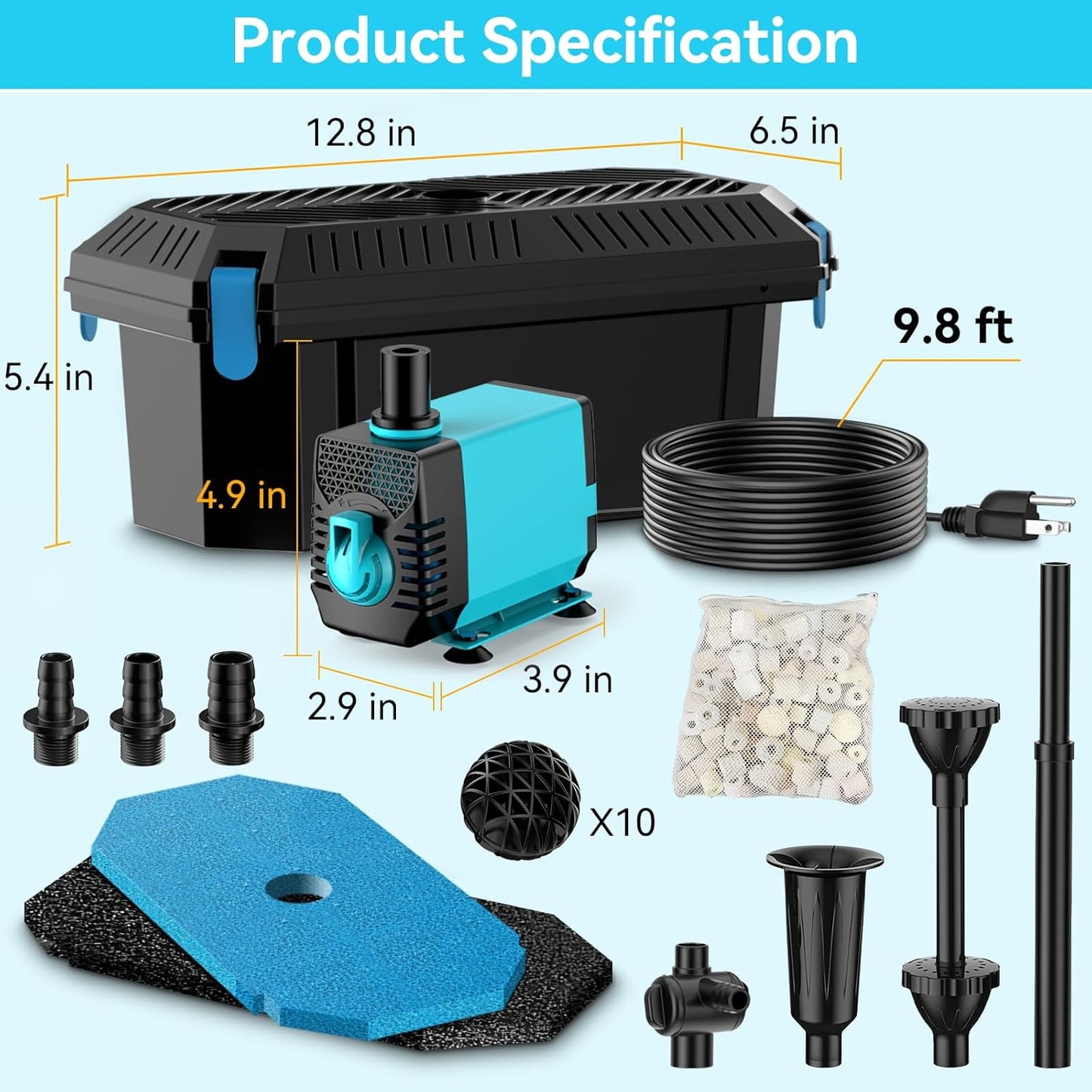 Antfraer Pond Filter with Pump Kits, Pond Filters for Outdoor Ponds Built In 660GPH Pond Pump, Pond Filter Box Suitable for Garden, Fountain, Pond, Animal Sink, Waterfall, Aquarium-Corded Electric