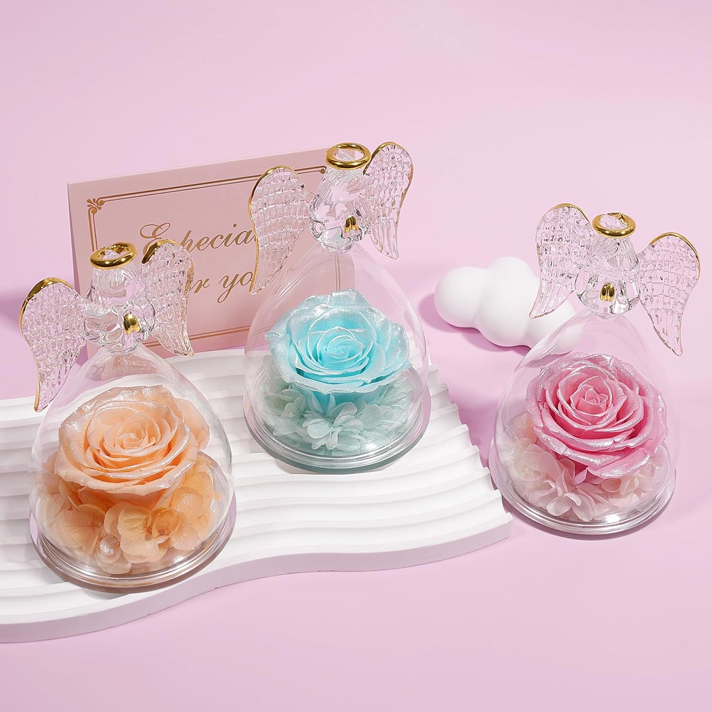 Yamonic Mom Birthday Gifts for Mom, Angel Figurines with Real Rose Gifts for Her Women Grandma, Preserved Flowers Rose Angel Figurines for Mothers Day Christmas Anniversary Birthday Gifts for Wife