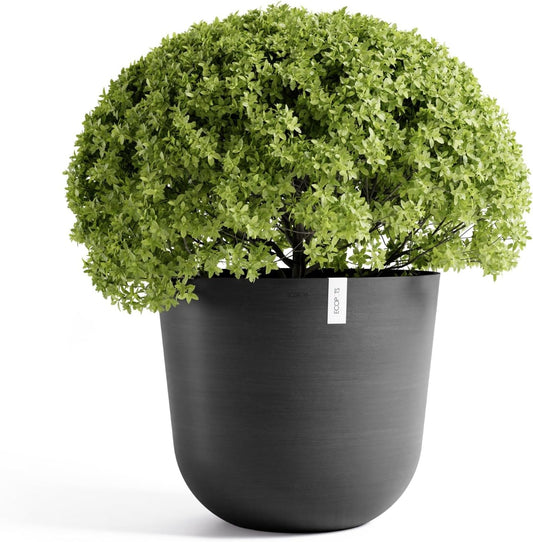 Ecopots Oslo Durable Modern Round Indoor/Outdoor Recycled-Based Composite Flower Pot Planter, Dark Grey, 25.5"