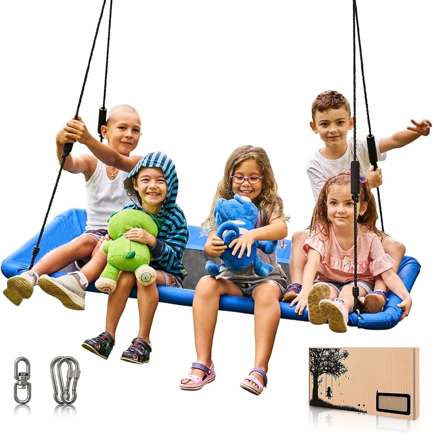 60-Inch Heavy-Duty Rectangle Platform Swing for Backyards - 700lb Capacity Waterproof Outdoor, Kids & Adults Tree Swing (Blue)