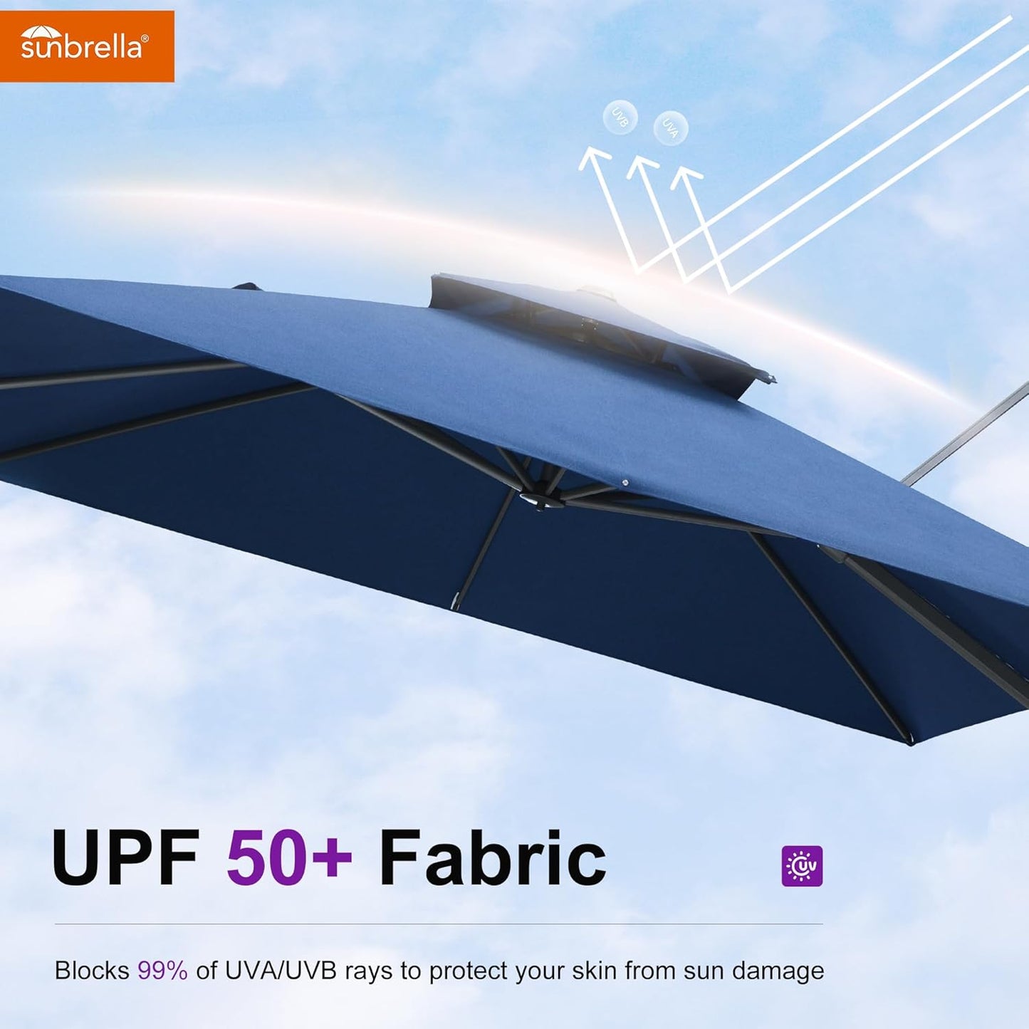 PURPLE LEAF Cantilever Umbrella 10 Feet Outdoor Double Top Large Offset Hanging 360° Rotation Heavy Duty Square Umbrella for Garden Patio Deck Pool Backyard Spectrum Indigo