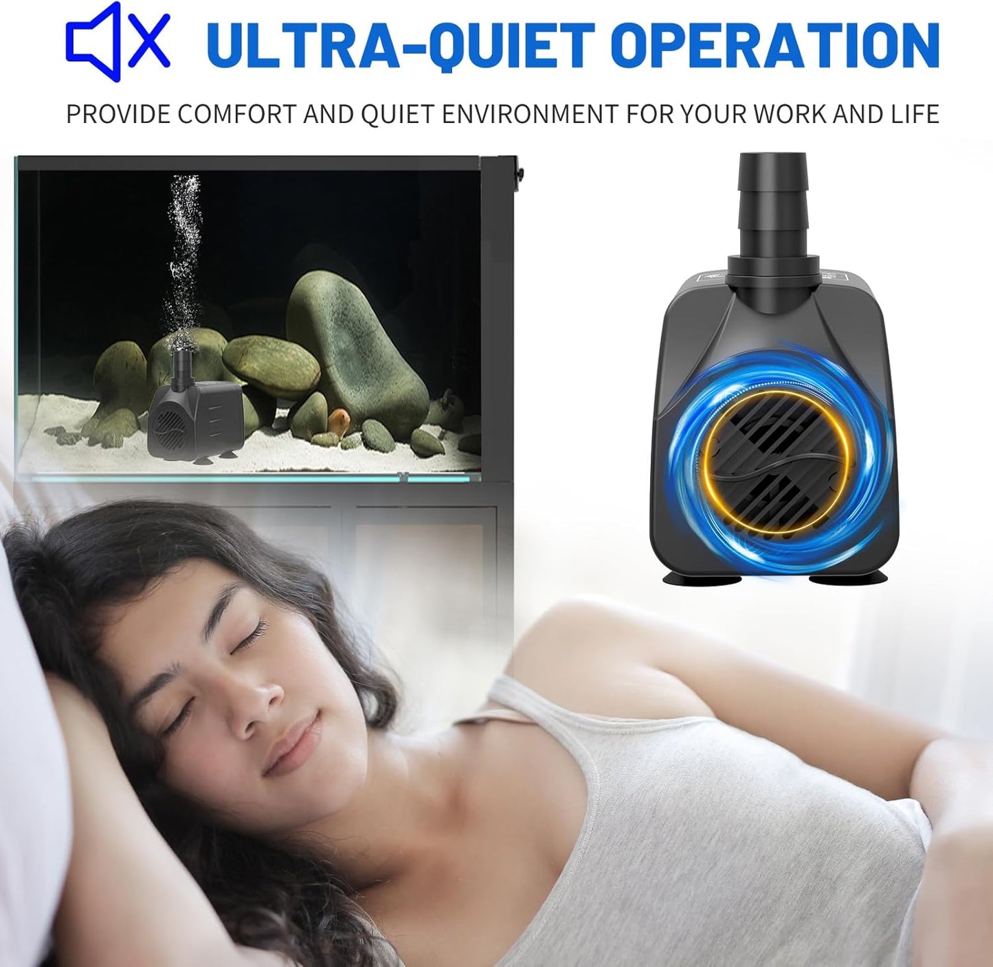 400GPH Submersible Water Pump(1500L/H,25W),Ultra Quiet Fountain Pump with 6.5ft High Lift, Pond Pump for Fish Tank, Pond, Aquarium, Statuary, Hydroponics.