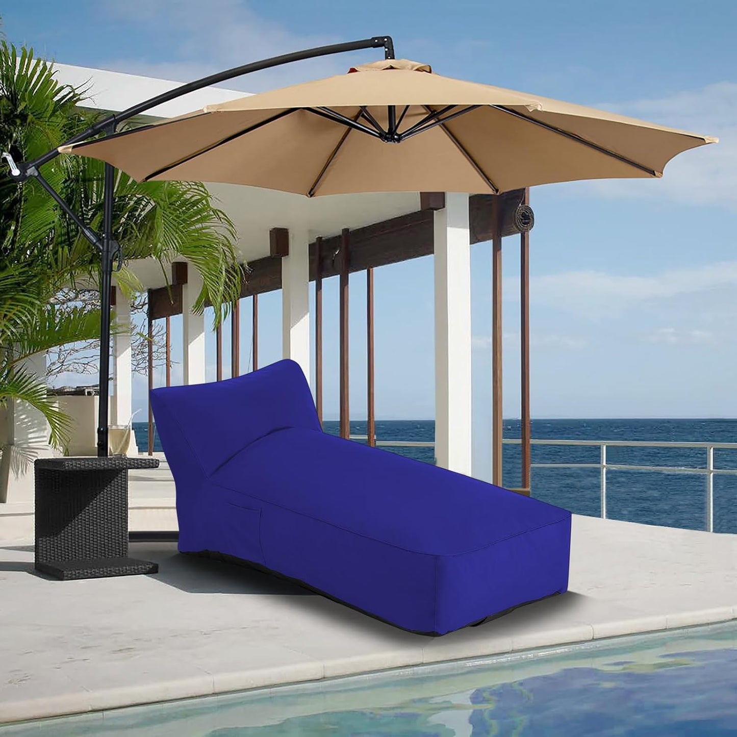 Outdoor Chaise Lounge Chair, Sunbed UV Resistant Sofa Couch Patio Furniture Waterproof Outside Sunlounge Reclining Sunbathing Bed Comfy Single Chaise Daybed for Garden, Pool, Beach, Navy Blue