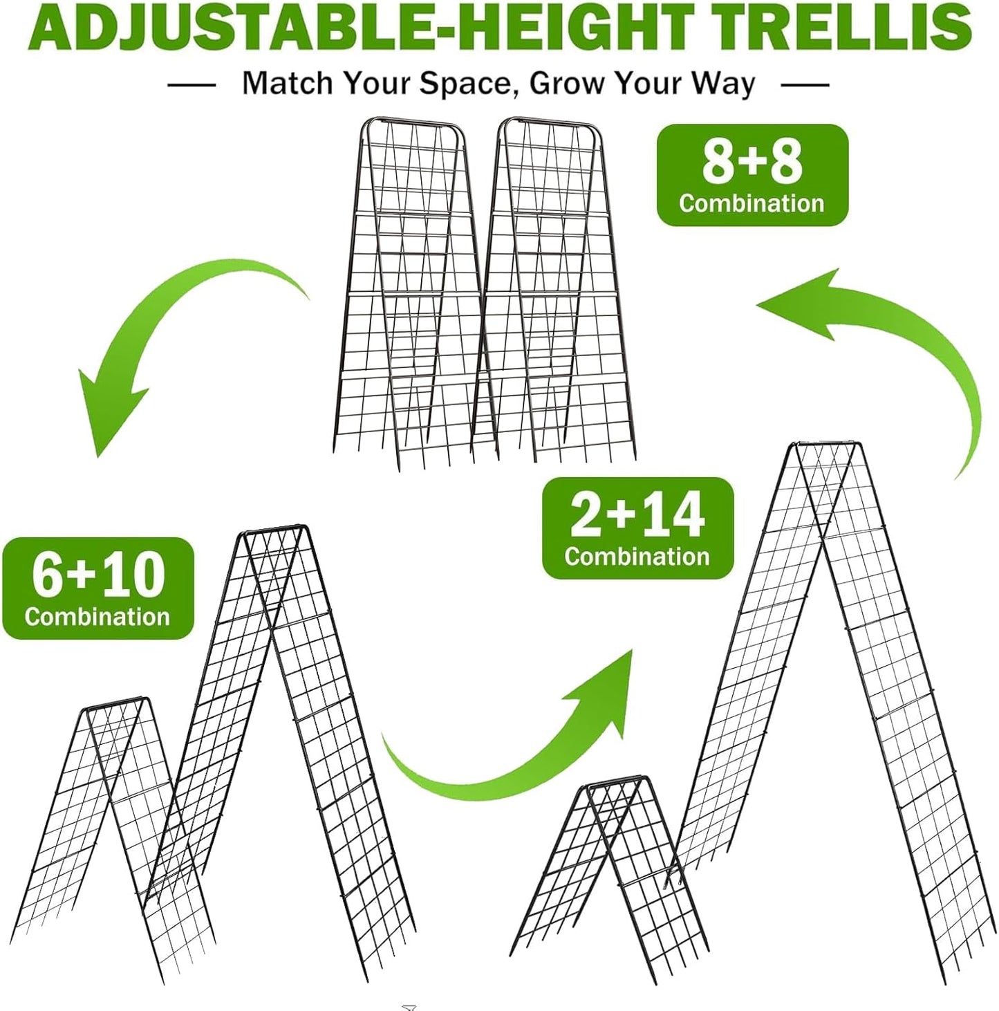 Heavy Duty 50"x17" Adjustable A-Frame Trellis for Climbing Plants – Rust-Proof Metal Garden Trellis with Dense Grid Design, Perfect for Raised Beds, Tomatoes, Cucumbers & Outdoor Vines (Black, 2 Pcs)