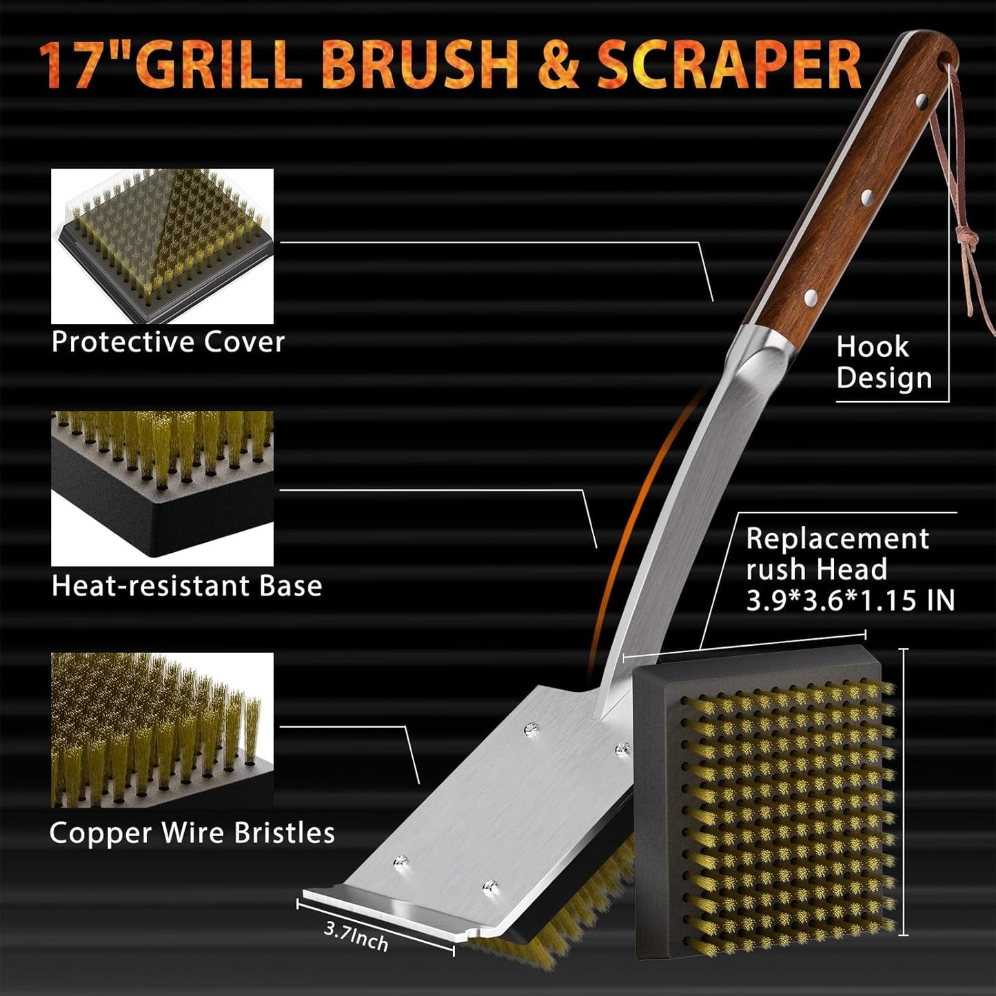 ENLOY Copper Wire Grill Brush Replacement Head, Grill Cleaning Bristle Brush with 4 Screws, BBQ Cleaning Replacement Brush Head for Gas, Porcelain, Ceramic, Cast Iron, Stainless Steel Grills and More