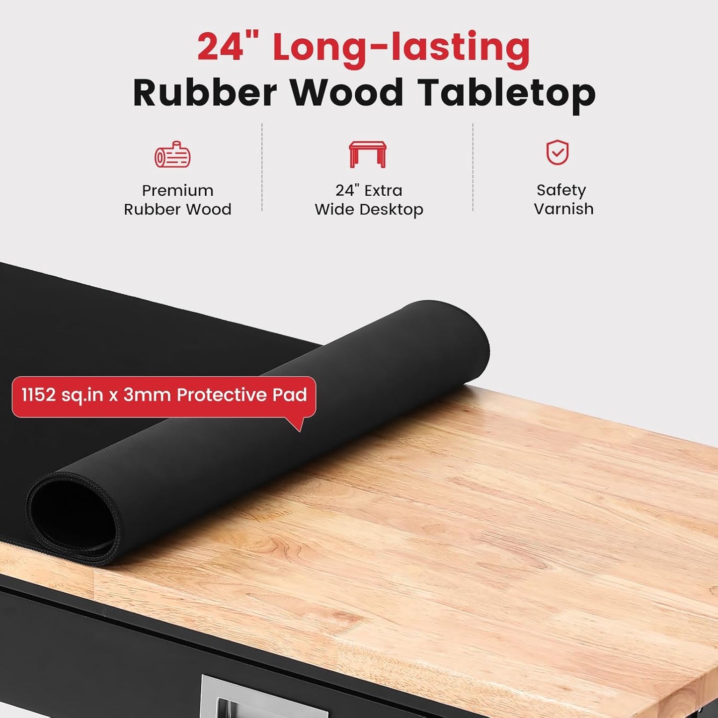 Work Bench with Storage Adjustable Workbenches with Drawer for Garage 48 Inch Rubber Wood Top Garage Workbench with Pegboard, Power Outlets for Woodworking,Home, Office, Workshop