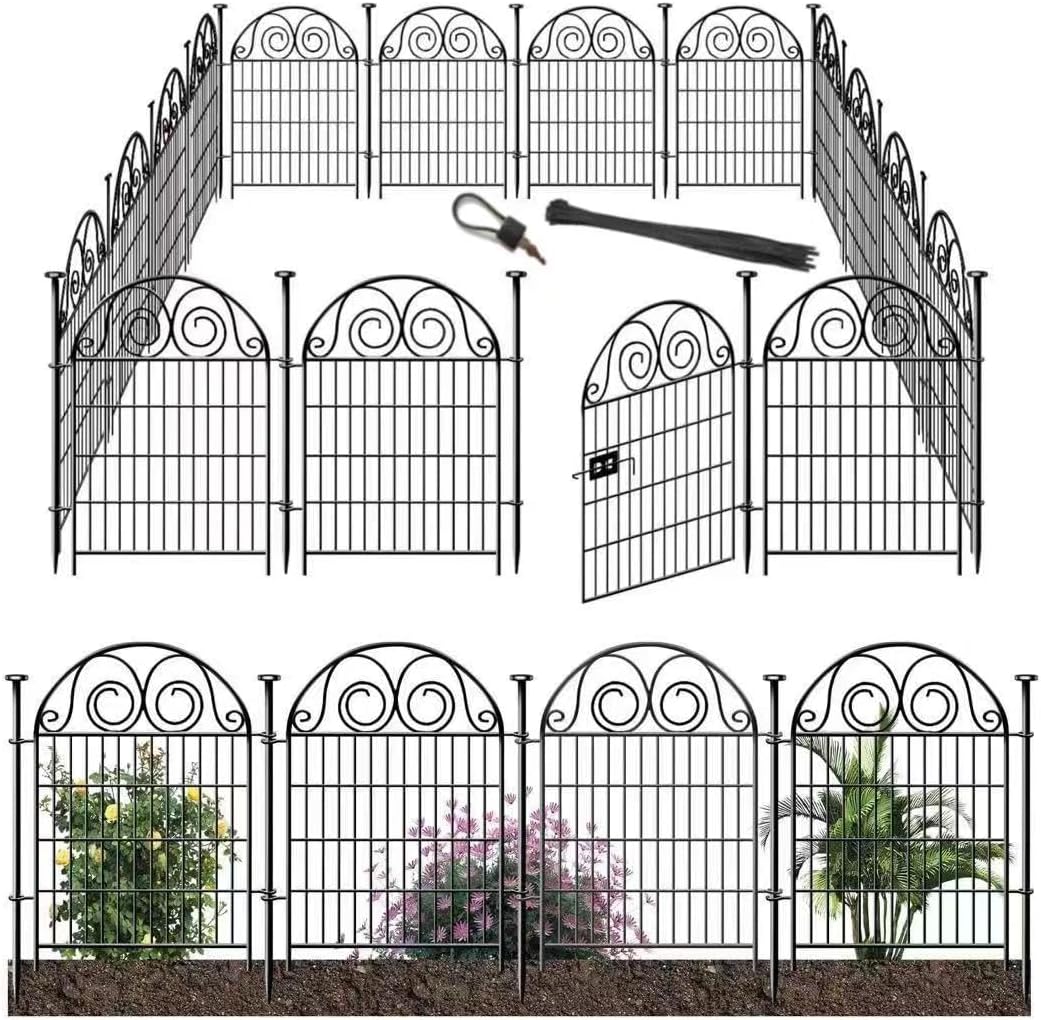 Dog Fence Outdoor for Yard, 32 Inch(H) 24 Panels Total Length 52.5 Ft(L) Pet Fence, Black Metal Animal Barrier Fencing，Reusable Decorative Fences for Garden │Patented