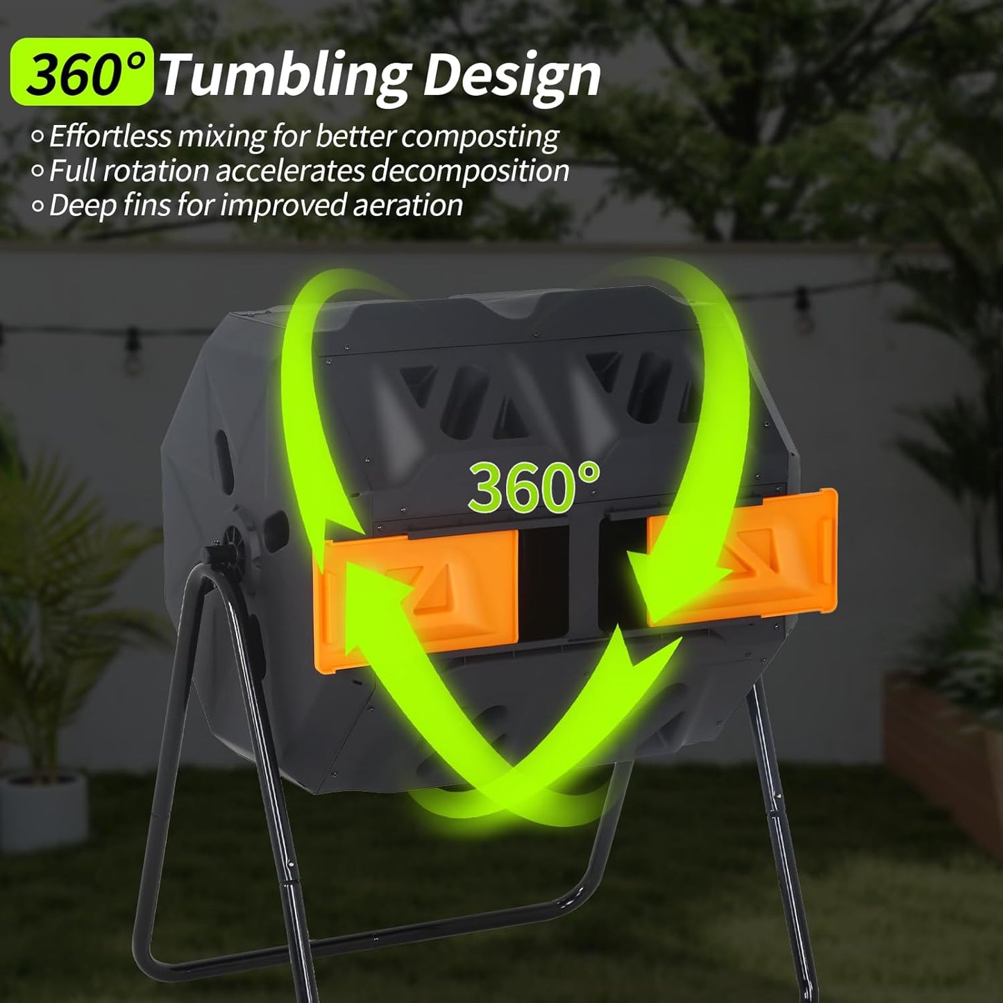 Outdoor Compost Bin 43 Gallon, Dual Chamber Tumbling Composter, Heavy-Duty Composting Bin for Garden, Kitchen, Yard, Kitchen Composter, Compost Bin Outdoor with Sliding Doors (Orange)