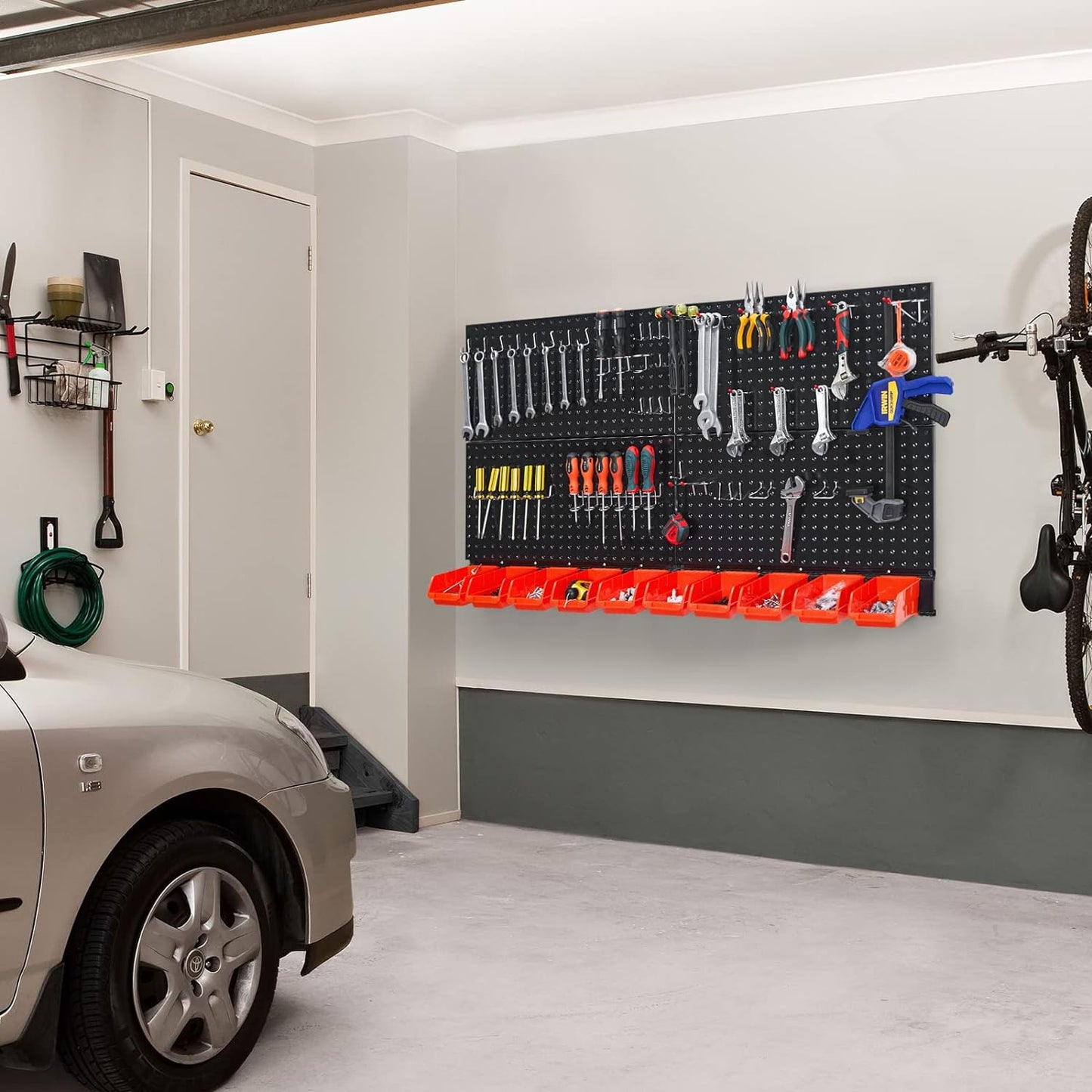 Ultrawall Pegboard Wall Organizer, Black Metal Pegboard Panels, Garage Storage System with Hooks and Storage Bins, 59pcs