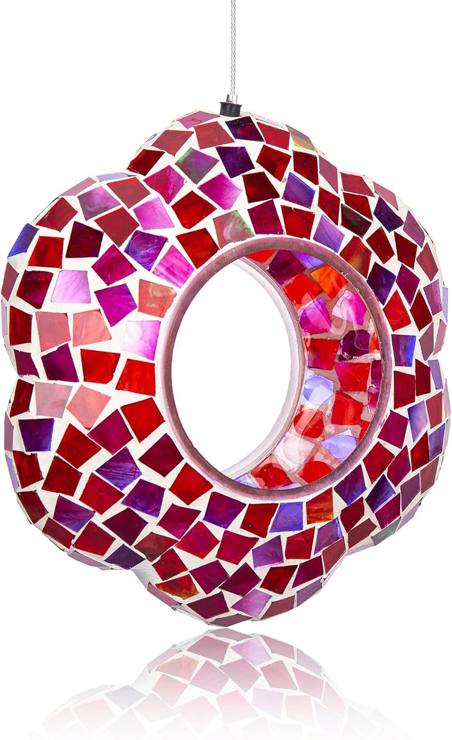 Yinns 9 inch Large Mosaic Bird Feeder, Fly Through Glass Bird Feeder, Hanging Bird Feeder with Oval Stained Glass for Outdoor Garden Decor