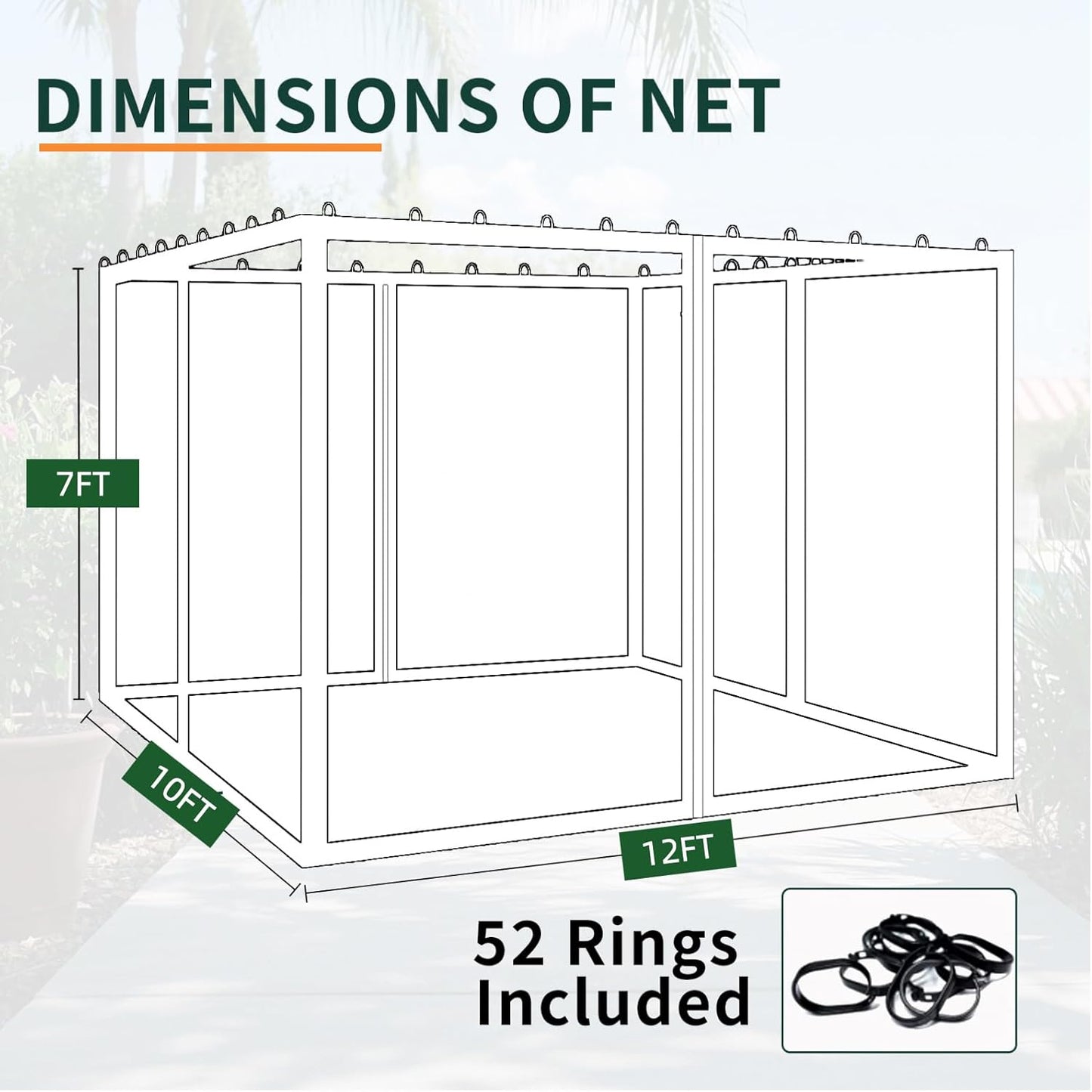 Replacement Gazebo Mosquito Netting 10' x 12',Universal Netting for Canopy Tent,4-Panel with Zipper for Outdoor Patio,Backyard (Mosquito Net Only,Black)
