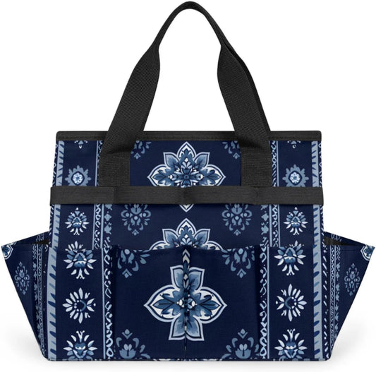 Westward Floral Gardening Tool Bag,Heavy Duty Garden Tote Bag,Portable Oxford Gardening Storage Basket Organizer Handbag with Pockets Handle,Hand Tools Gifts for Outdoor Garden Lawn Yard