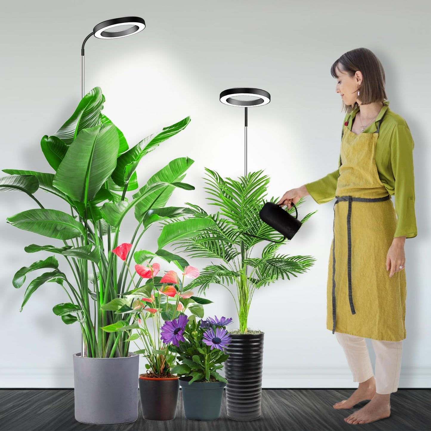 Garpsen Grow Light, Full Spectrum Plant Lights for Indoor Growing with Gooseneck (No Base), 3 Colors Modes and 5 Dimmable Levels, 6/12/16H Timer, 65'' Height Grow Lamp for Large Plants-[2Pack]