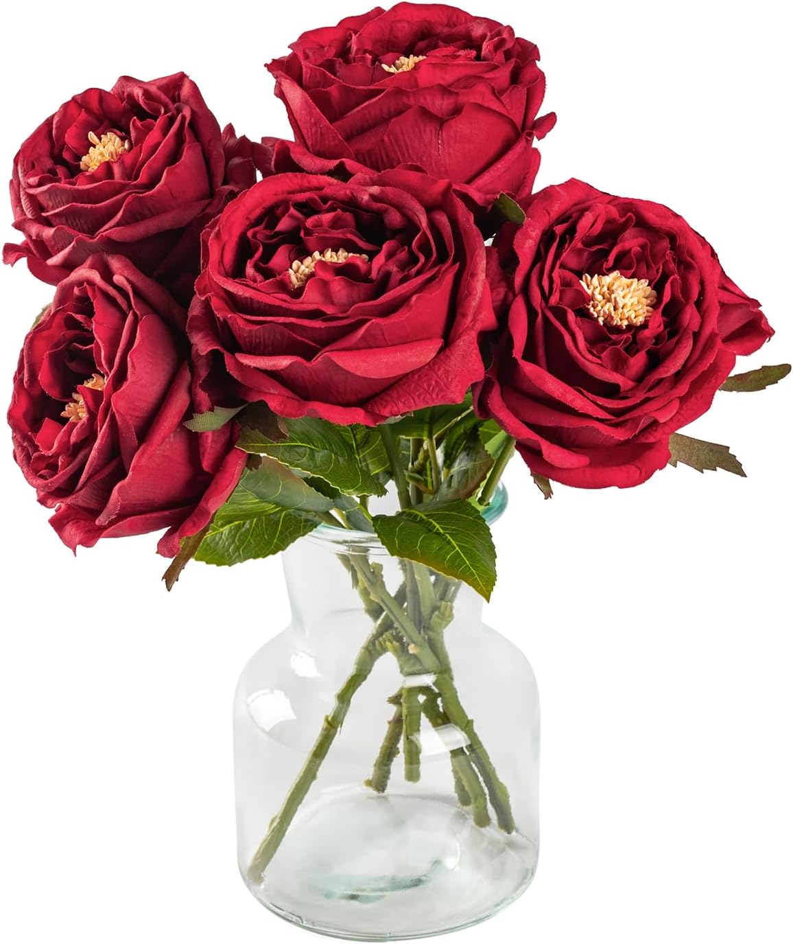 DuHouse 5Pcs Silk Roses Fake Red Roses with Stems Real Touch Rose Artificial Flowers for Arrangement Wedding Party Home Decoration