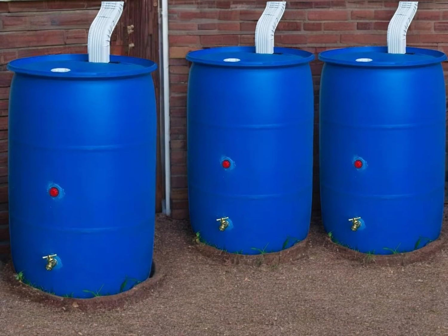 55-Gallon Rain Barrel with Spigot, Blue, Water Collection Container (3 Pack)