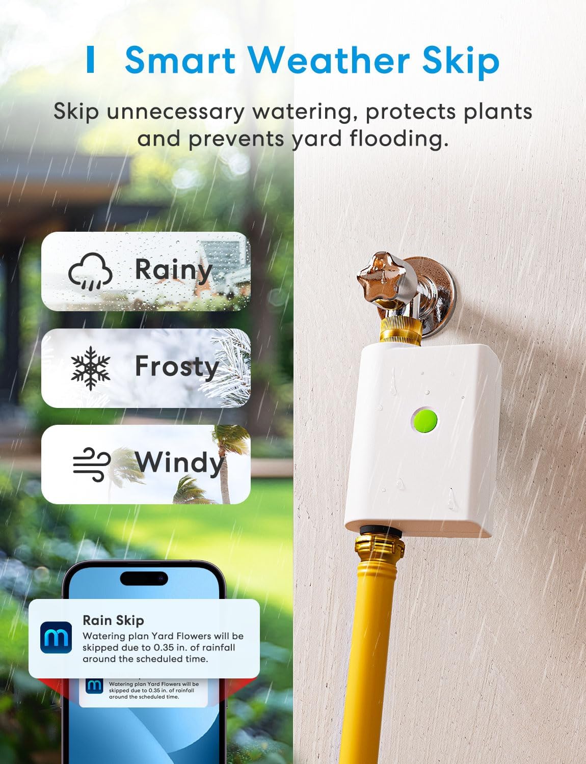meross WiFi Water Timer for Garden Hose, Smart Hose Timer with Brass Inlet & Outet, WiFi Sprinkler Valve Work with Apple Homekit, Alexa & Google Assistant, Smart Rain Skip for Lawn, Garden & Yard