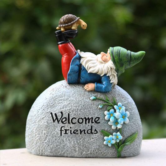TZSSP Outdoor Garden Gnome Statue Statuary Welcome Stone for Patio,Lawn,Garden Decoration,Blue