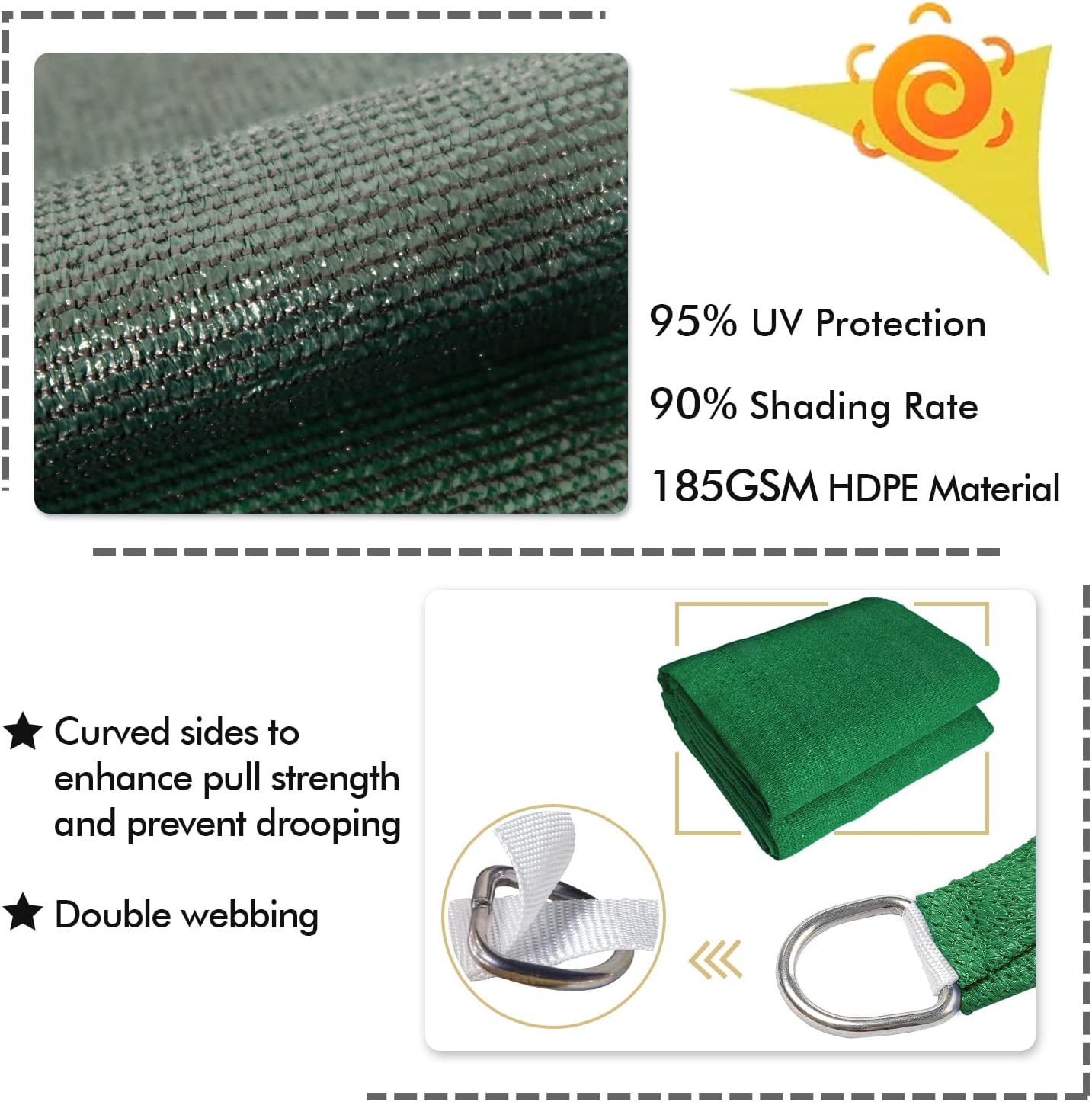 KANAGAWA 9'X10' Dark Green Custom Size Sun Shade Sail Rectangle UV Block Canopy Cover for Patio Backyard Lawn Garden Outdoor (Customized Available)