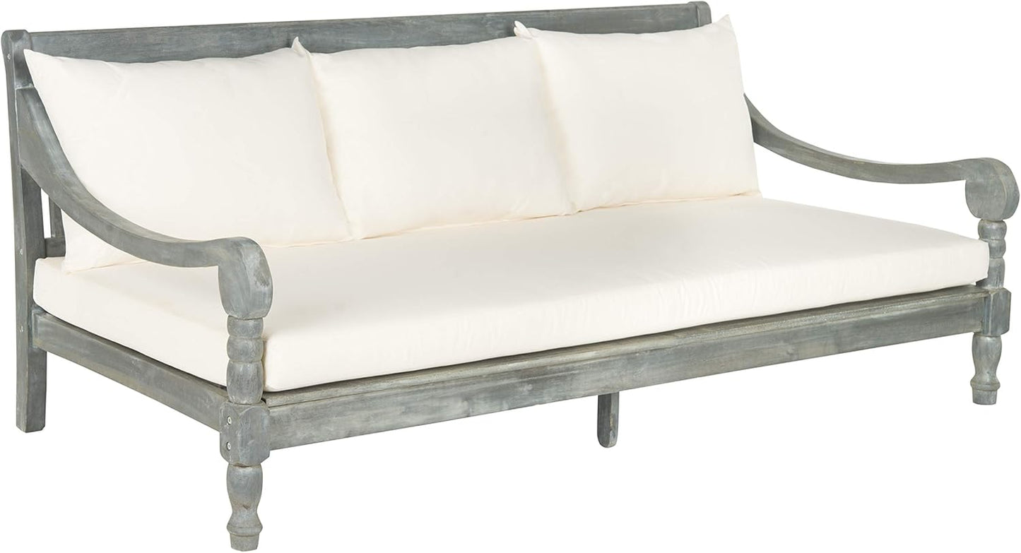 Safavieh Outdoor Collection Pasadena Ash Grey/ Beige Acacia Wood Cushioned Daybed