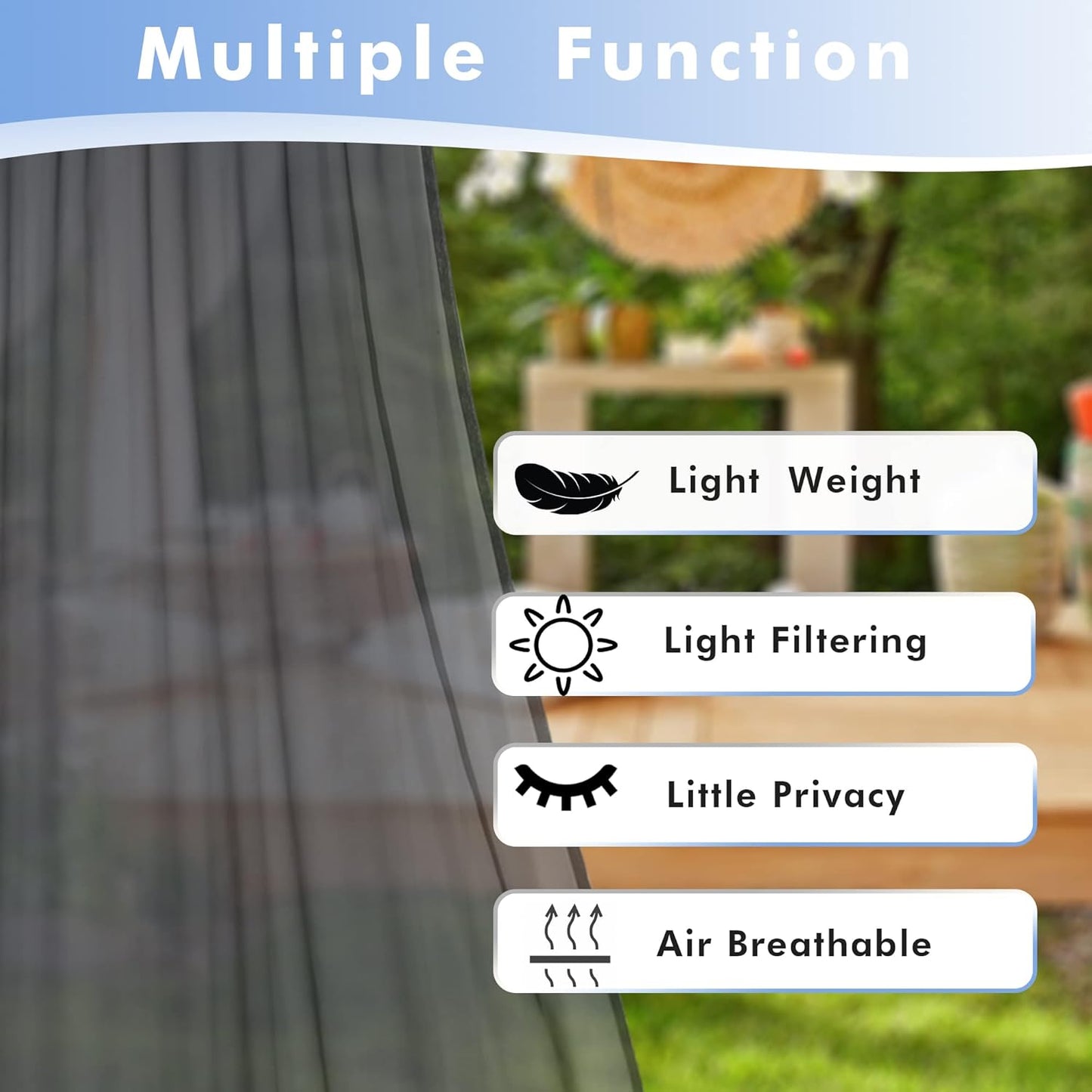 HolidayIdeas Outdoor Sheer Curtains for Patio Waterproof, 2 Panels - 54 x 120 Inch - Grey Light Filtering Voile Outside Curtains Grommet Drapes for Front Porch, Gazebo, Pergola, Backyard