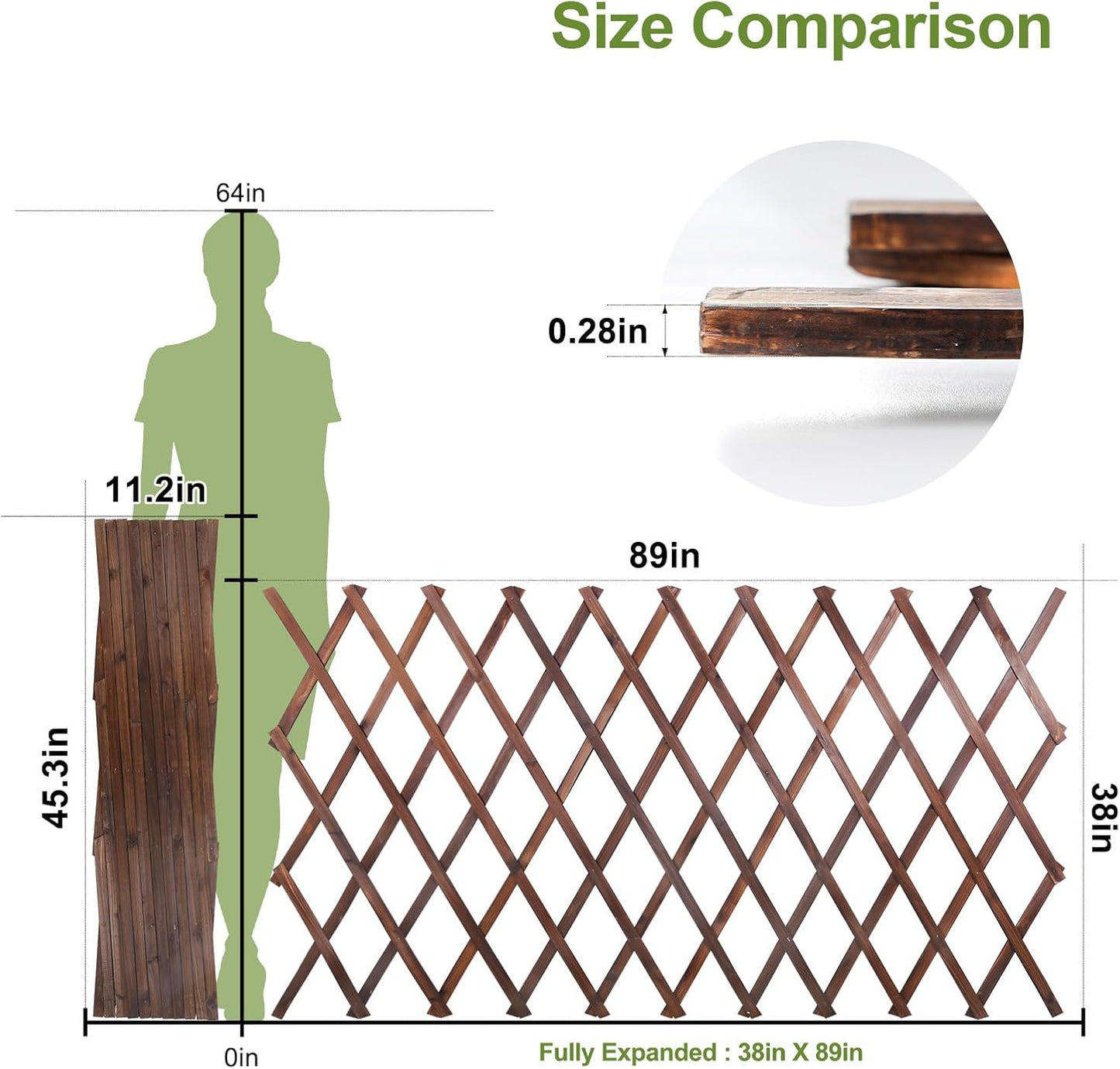 2 Pcs Expandable Garden Trellis, 38" x 89" Large Wooden Lattice Fence Wall Panel Lattice Trellis for Climbing Plants Outdoor Ivy Vine Rose Clematis for Garden Patio Room Decor (2)