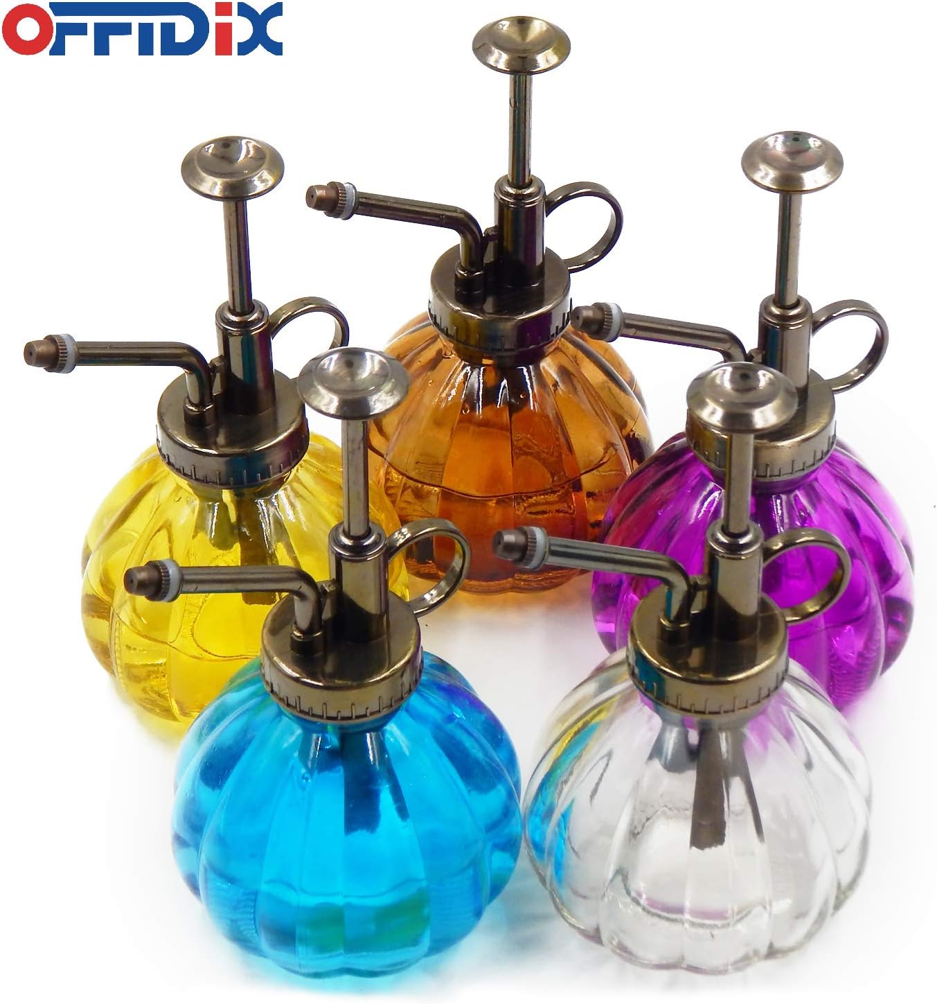 OFFIDIX Glass Watering Spray Bottle,Plant Mister Flower Water Spray Bottle Can Pot 6.3" Tall Vintage Pumpkin Style Spritzer Bronze Plastic Top Pump One Hand Glass Watering Can Indoor(Brown)