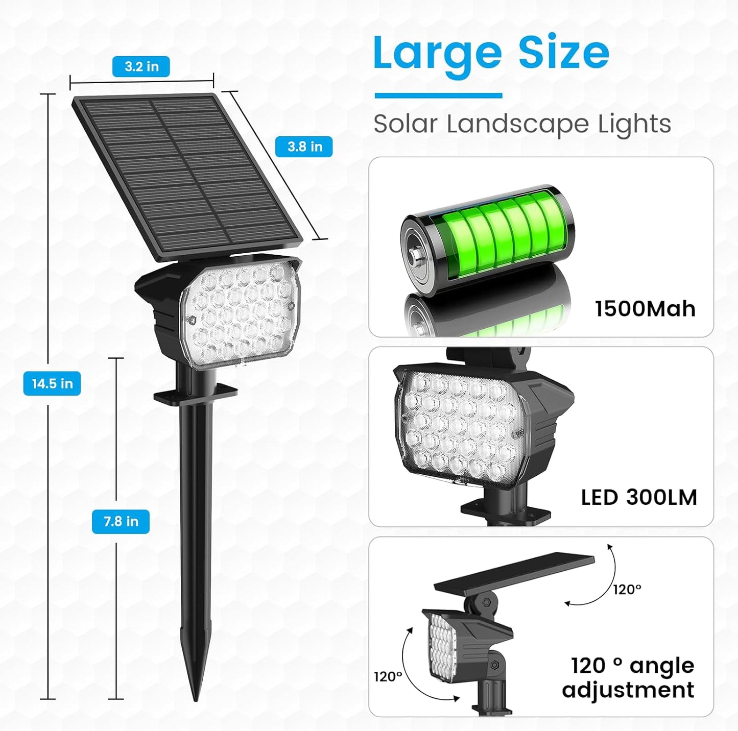 VOLISUN Solar Spotlight Outdoor, IP67 Waterproof Solar Landscape Spot Lights，Uplights for Yard Garden Pathway - 8 Pack (Cool White) 27 LED 3 Lighting Modes