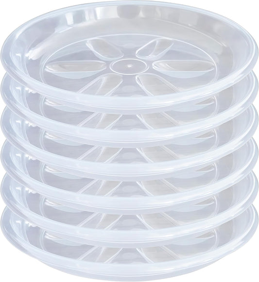 6 Pack of Plant Saucer 8 inch, Heavy Duty Clear Plastic Plant Saucers, Round Plant Drip Trays for Indoors Outdoor, Plant Water Tray for Planters