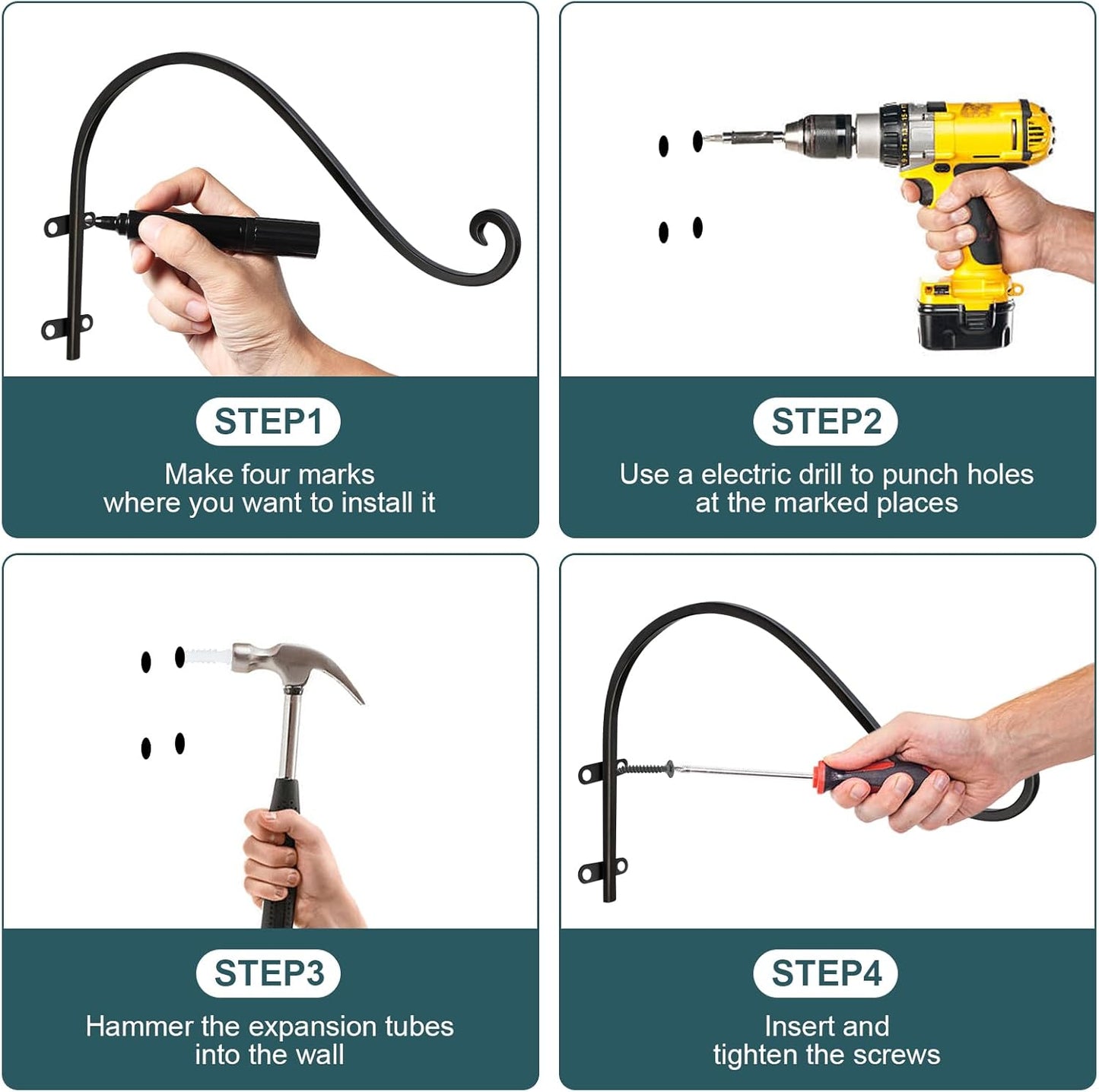 Plant Hangers Outdoor, 4 Pack 12 Inch Plant Hooks with 12 Chains for Wall Metal Plants Hanging Bracket for Bird Feeder, Flower Baskets, Wind Chimes, Lanterns, Indoor Outdoor, Black