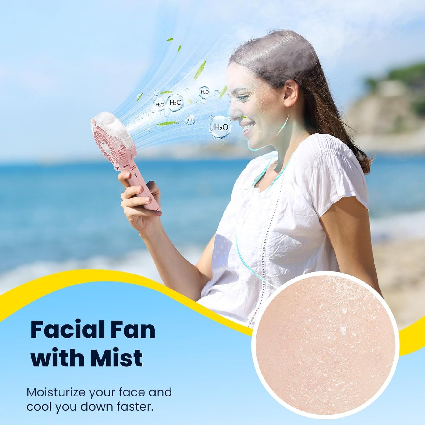 HandFan Upgraded Portable Handheld Misting Fan, Rechargeable Personal Mister Fan, Spray Water Mist Fans, Foldable Electric Mini Cooling Hand Fans for Summer Beach Travel Concerts Disney(Pink)