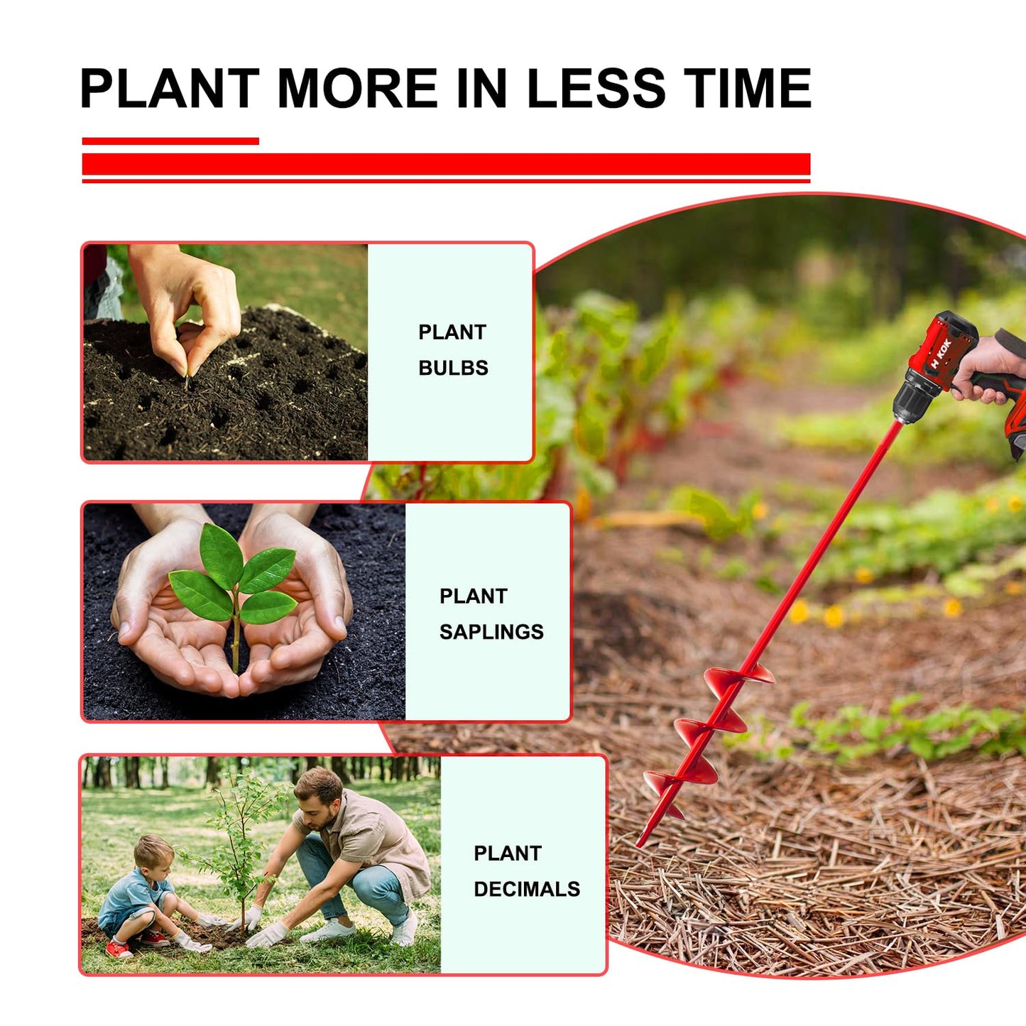 4 Pack Garden Auger Drill Bit for Planting,Ground Soil Earth Spiral Drill Bits for 3/8" Hex Drive Drill, Auger Drill for Bulbs Planting, Hole Digger Flowers,Bedding Digging Plant Rapid Planter Tool