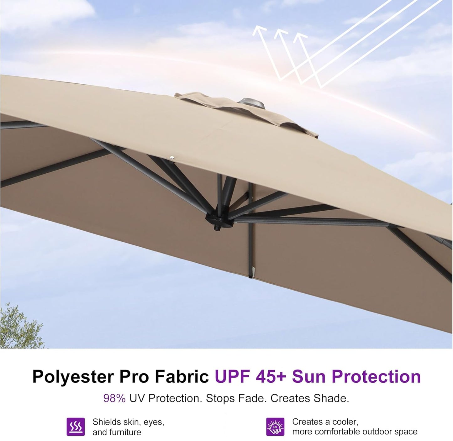 PURPLE LEAF 9 Feet Patio Umbrella Outdoor Cantilever Square Umbrella Aluminum Offset Umbrella with 360-degree Rotation for Garden Deck Pool Patio Taupe