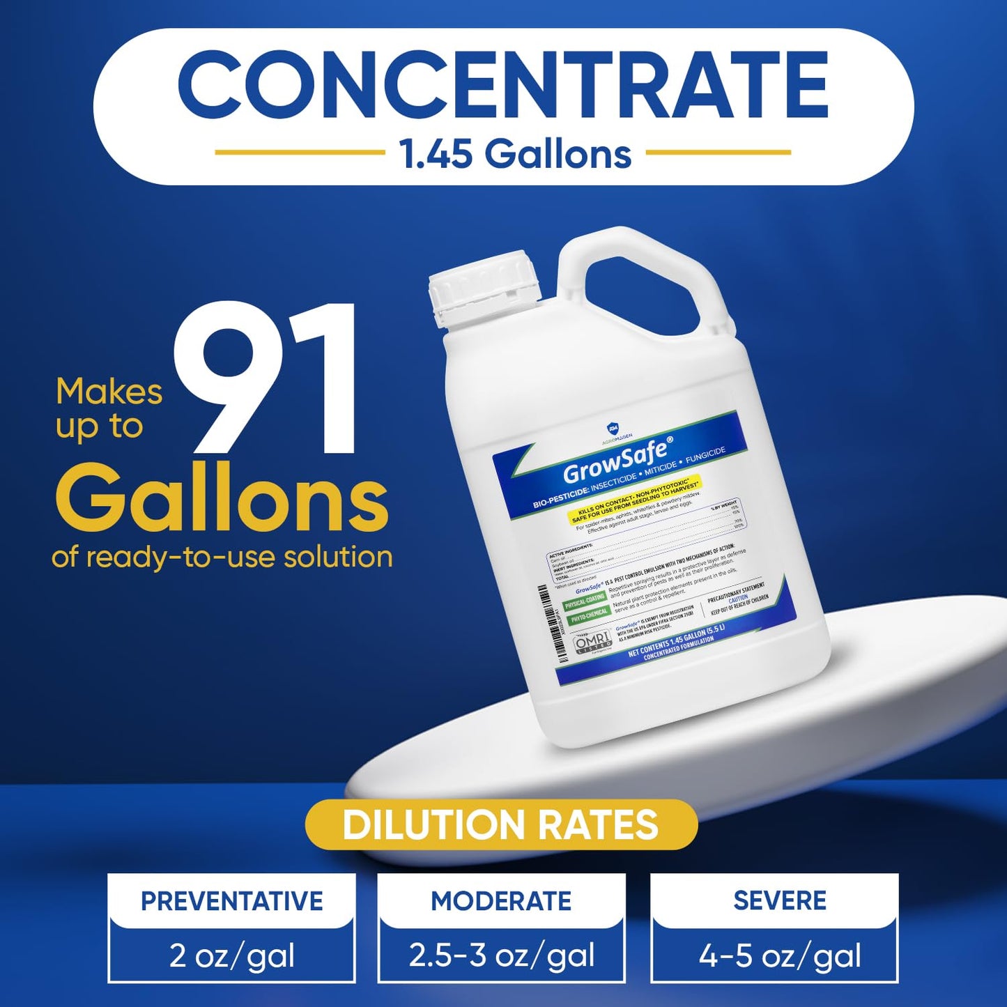 GrowSafe Bio-Pesticide, Organic and Natural Miticide, Fungicide and Insecticide (1.45 Gal)