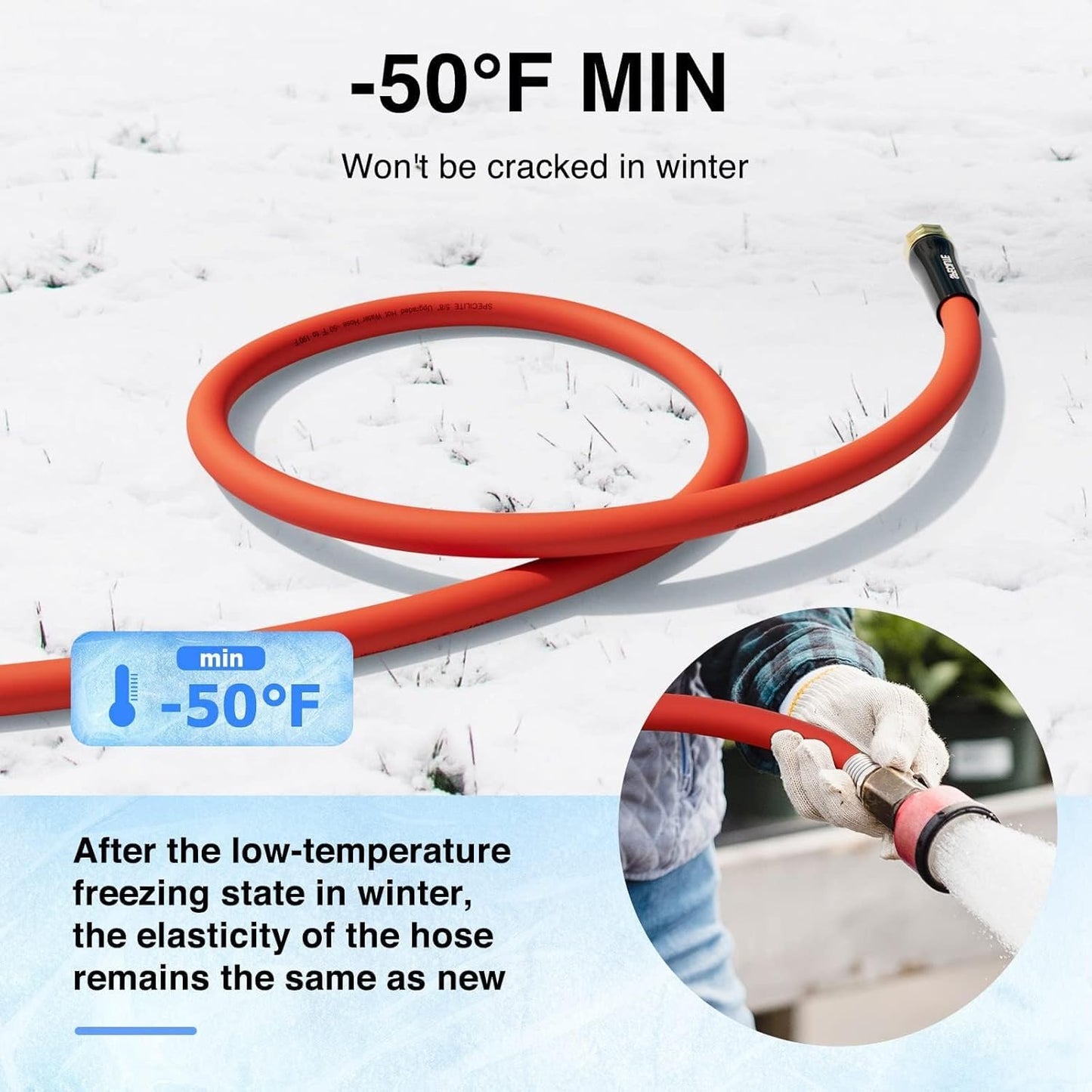 Hot/Cold Water Hose 5/8" x 25 ft,Heavy Duty Red Garden Hose -50℉ to 190℉,Flexible & Lightweight Rubber Hoses With 3/4" Brass Fittings for Yard,Outdoor,Farm
