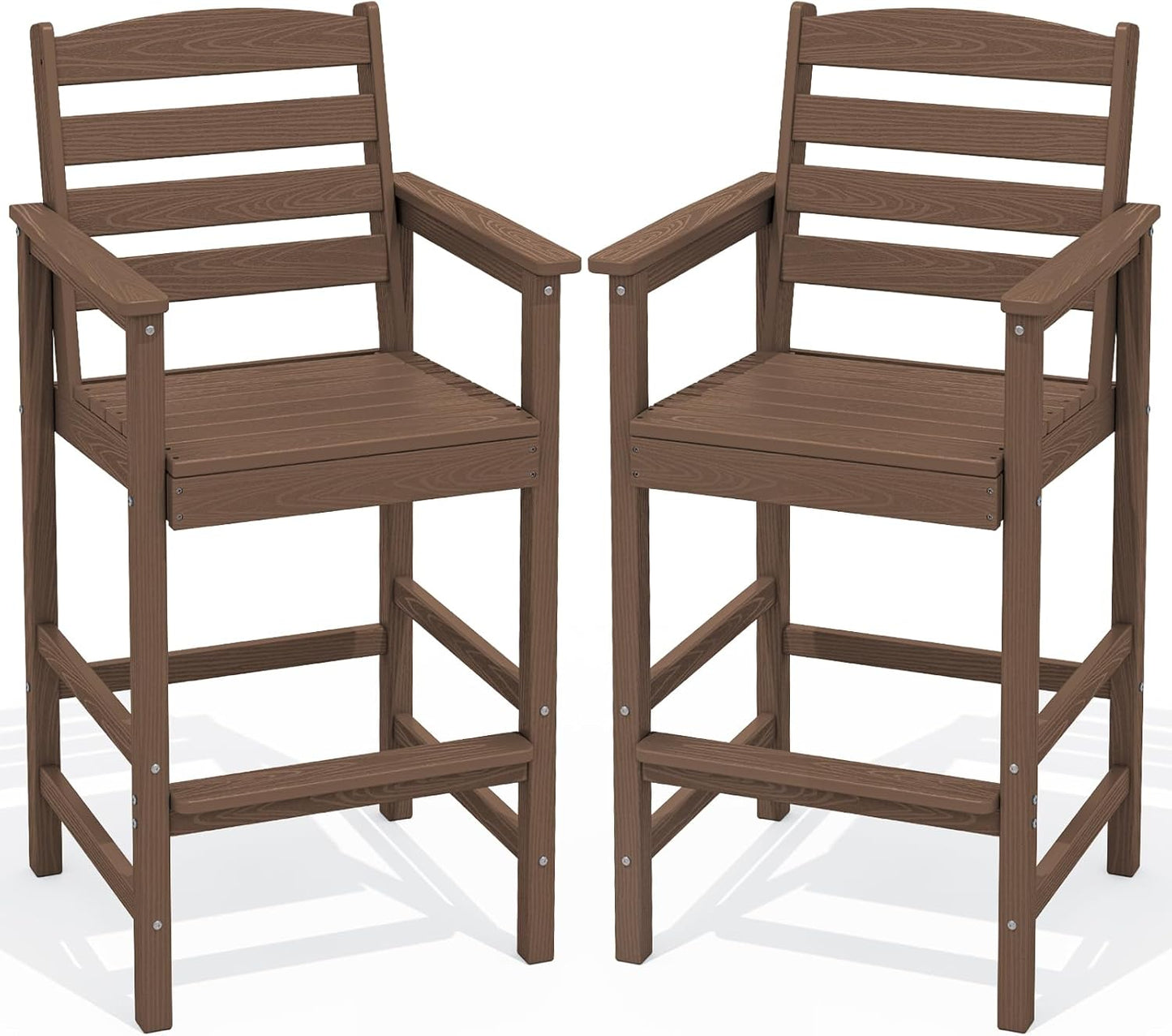 SERWALL Tall Adirondack Chairs Set of 2, Oversize Balcony Adirondack Chairs Set, Outdoor Bar Height Barstools Widened Chair Set for Bistro, Poolside, Garden, Brown