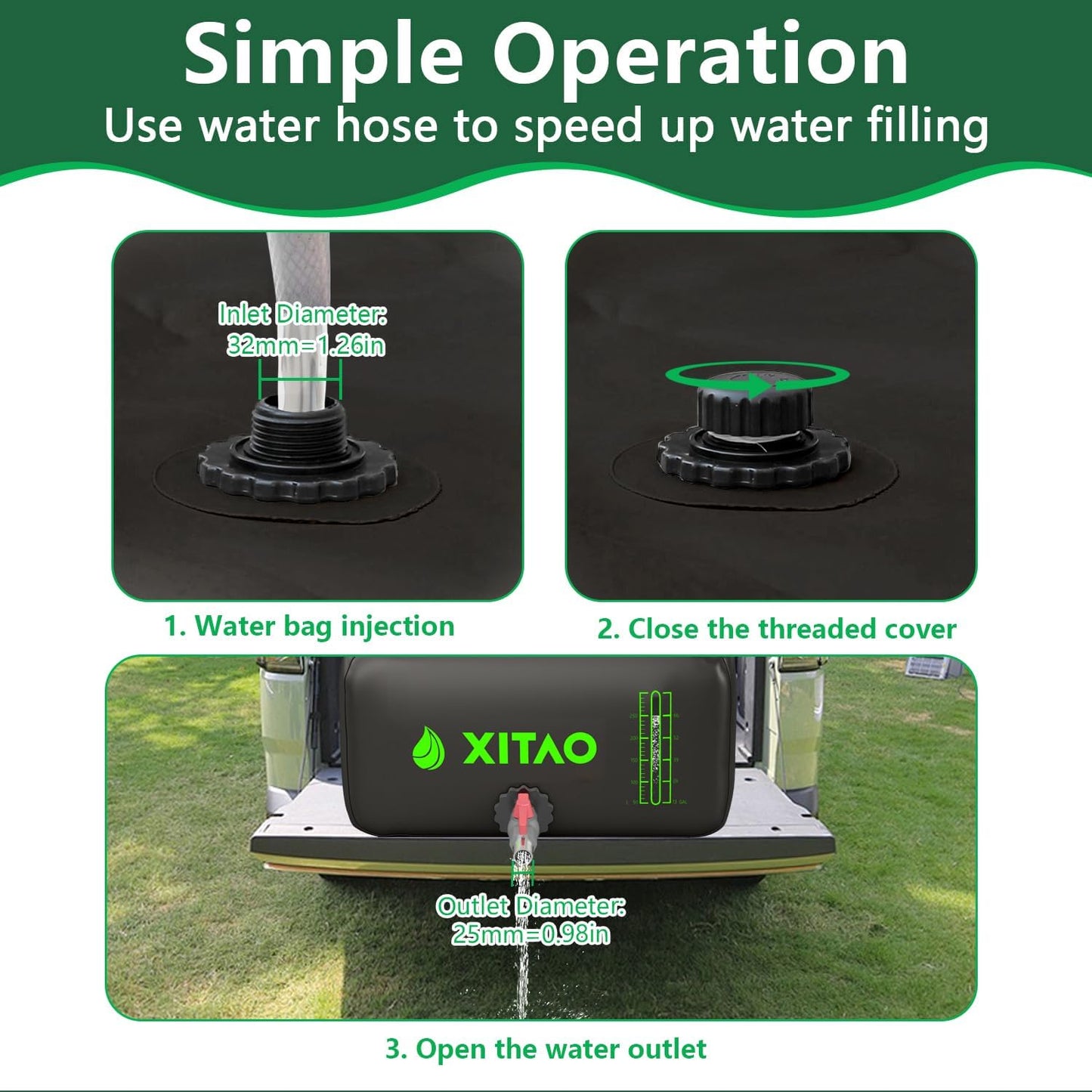 XITAO 29Gal Water Storage Bladder w/Water Level Indicator, Large Capacity Foldable Water Storage Containers, Portable Emergency Water Tank Water Bag for RVs, Fire Prevention, Irrigation