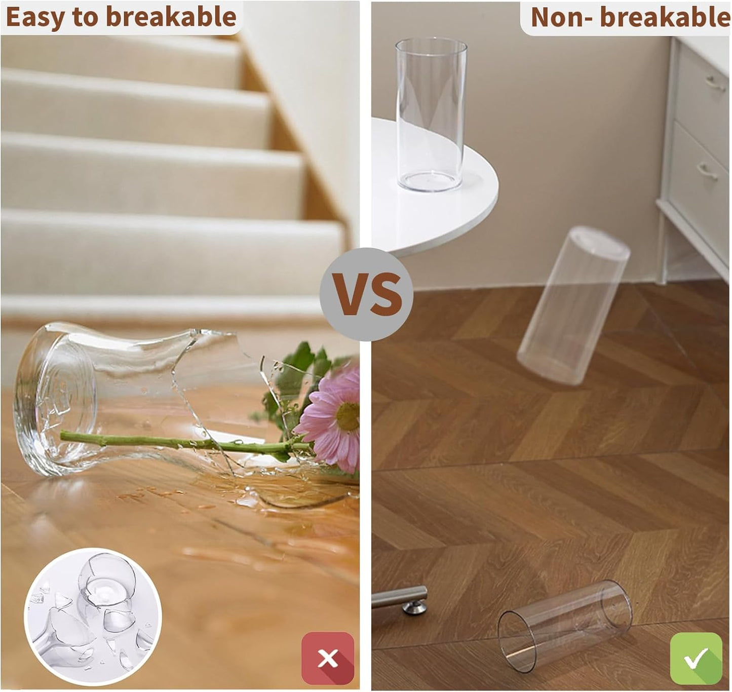 Clear Flower Vase, Non-breakable Vases, 4" W x 12" H, Acrylic Vase, Aesthetic Room Decor Cylindrical Modern Flower Vases for Table Centerpiece, Home Decor, Women Floral Arrangement Gift