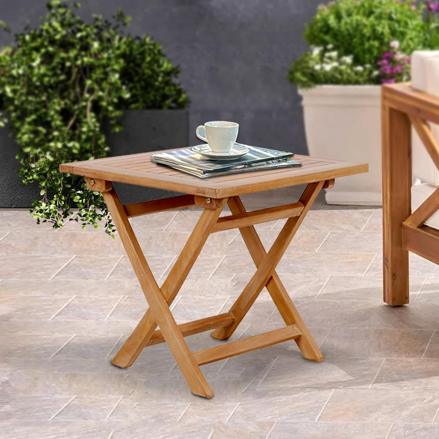 Wooden Side Table, Teak Wood Small Table for Indoor & Outdoor Use, Compact Patio Side Tables or Outdoor End Tables for Garden, Deck, or Balcony