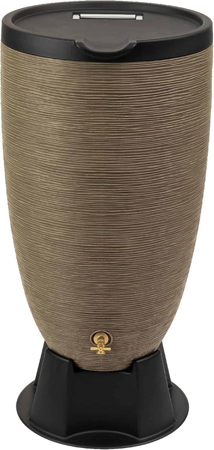 50-Gallon Newport Rain Barrel with Stand and Removable Lid, Sandstone Color