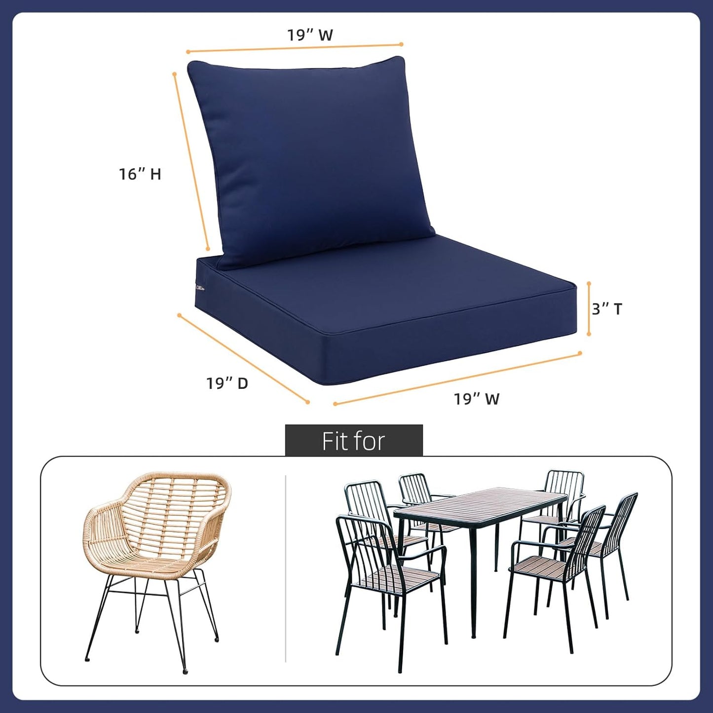 Favoyard Outdoor Seat Cushion Set 19 x 19 Inch Waterproof & Fade Resistant Patio Furniture Cushions with Removable Cover Deep Seat & Back Cushion with Handle and Adjustable Straps for Chair Sofa Couch