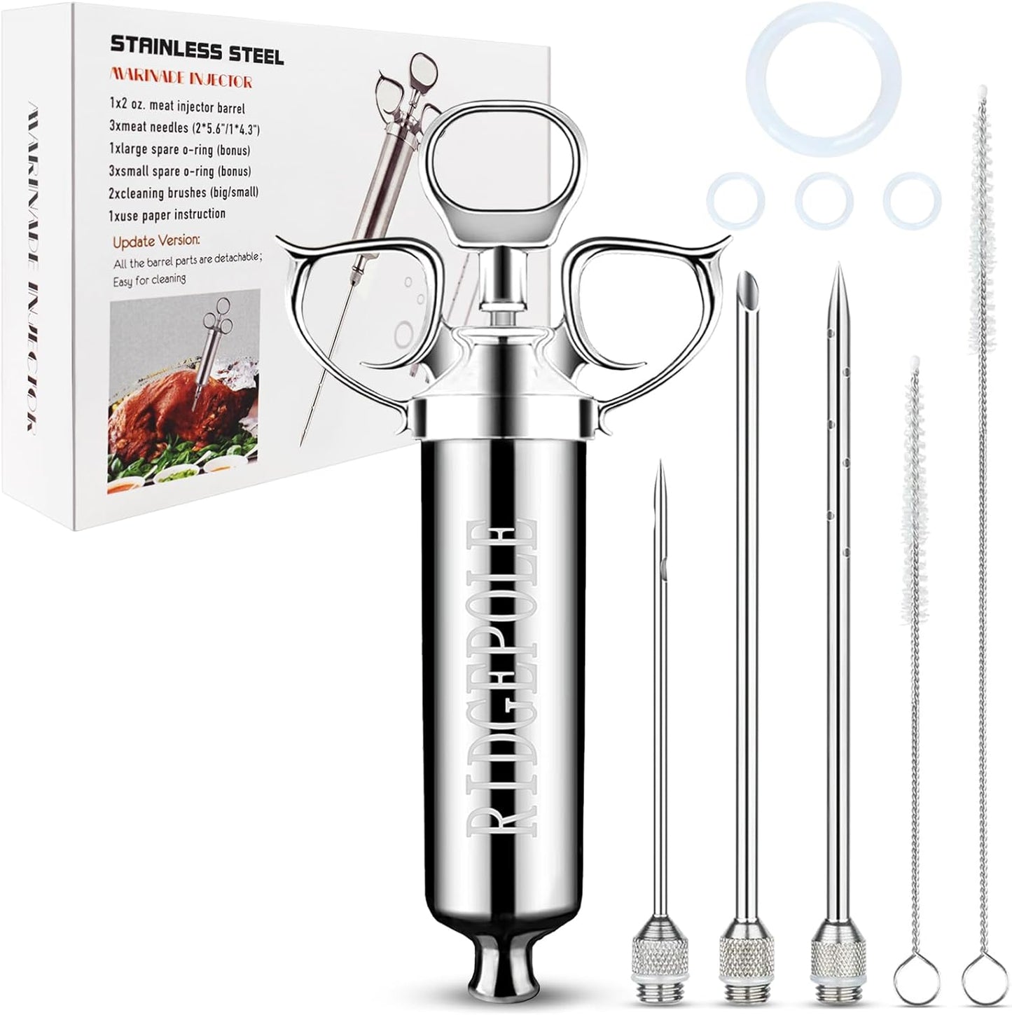 Meat Injector, Marinade Injector with 3 Marinade Needles,Seasoning Injector, Turkey Injector Syringe，2-OZ Large Capacity, All Stainless Steel 2024 UPDATE