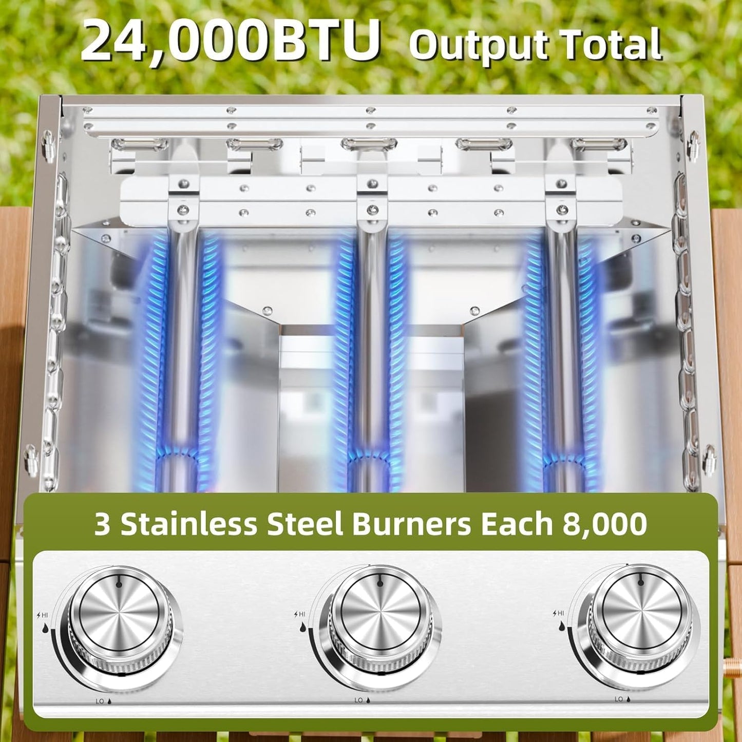 3-Burner Stainless Steel 2-in-1 Tabletop Grill and Griddle Combo, 24,000 BTU Portable Flat Top Propane Gas Grill for Commercial BBQ, Outdoor Cooking, Camping, Tailgates & Backyard