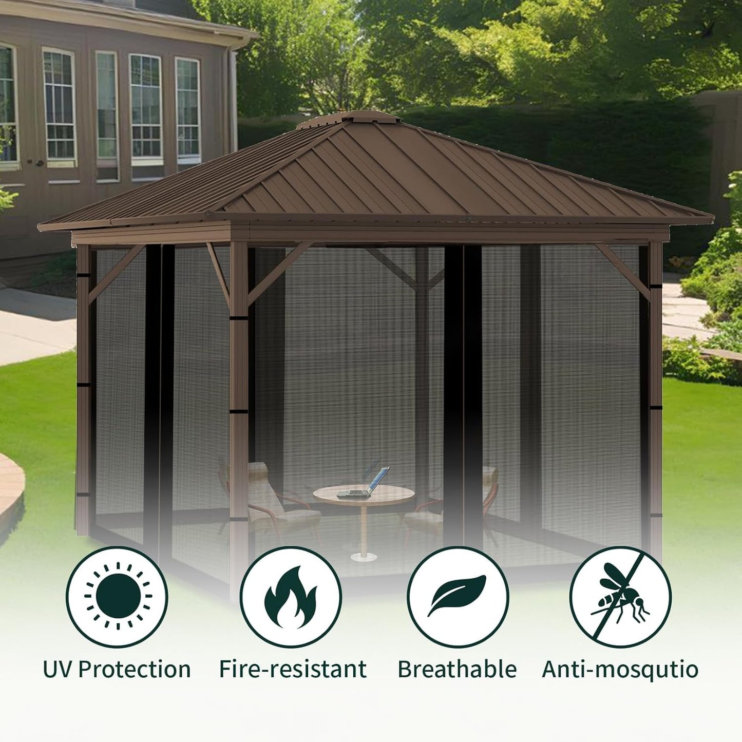 Replacement Gazebo Mosquito Netting 10' x 12',Universal Netting for Canopy Tent,4-Panel with Zipper for Outdoor Patio,Backyard (Mosquito Net Only,Black)