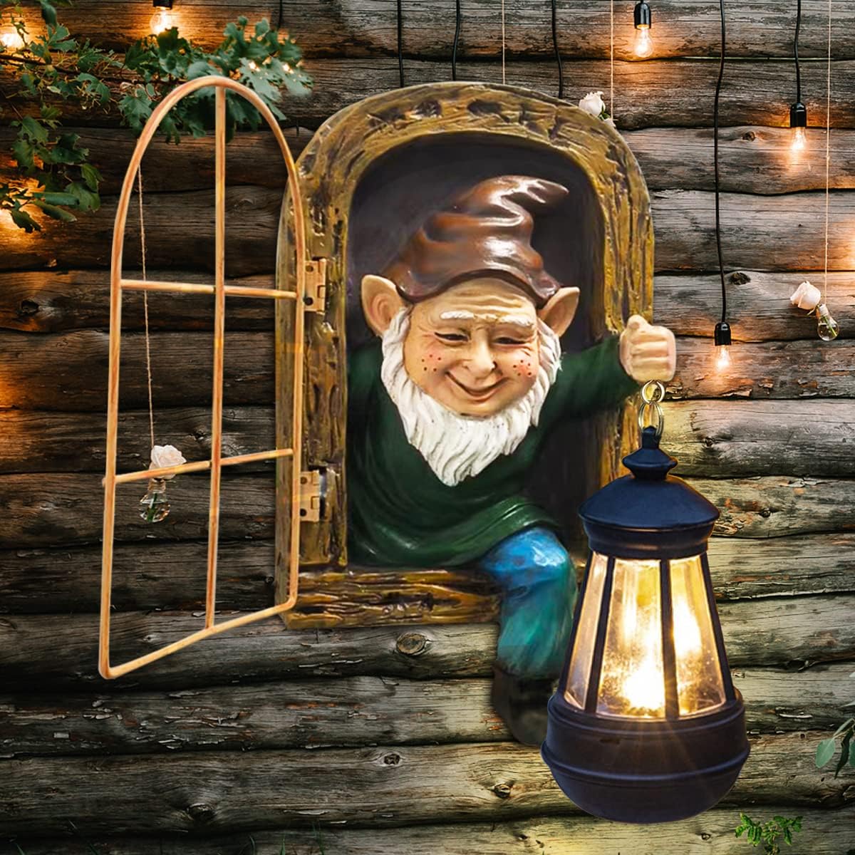 Whimsical Fairy Garden Gnomes with Solar Lights-10 Elf Out The Door Tree Hugger Garden Statues-Outdoor&Yard Decor-Tree Face Sculpture,Ideal Halloween Gifts - Yard Art for Patio,Fence,Wall